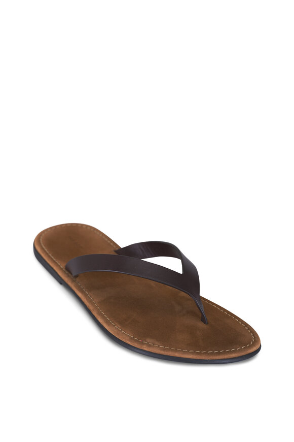 The Row Beach Lacquer Brown Leather Flip Flop - view 1