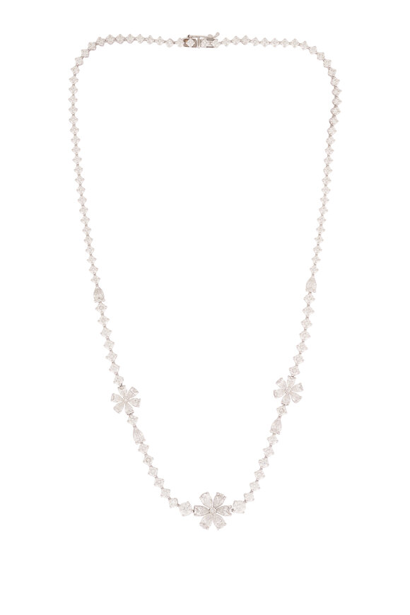 ZYDO 18k White Gold Diamond Flower Motif Necklace - view 1