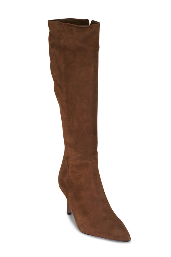 Prada - Brown Suede Slouchy Tall Boot, 45mm | Mitchell Stores