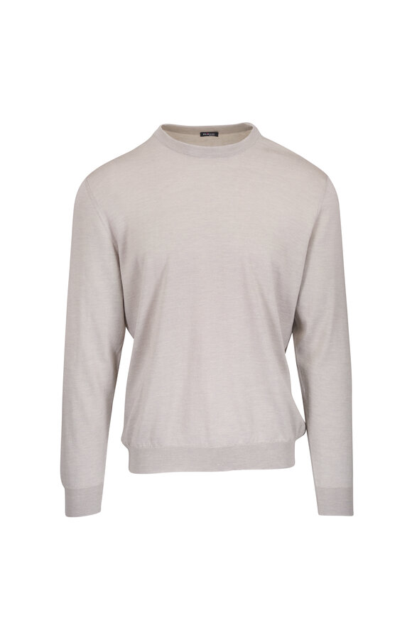 Kiton Light Gray Silk, Cashmere & Linen Crewneck Sweater