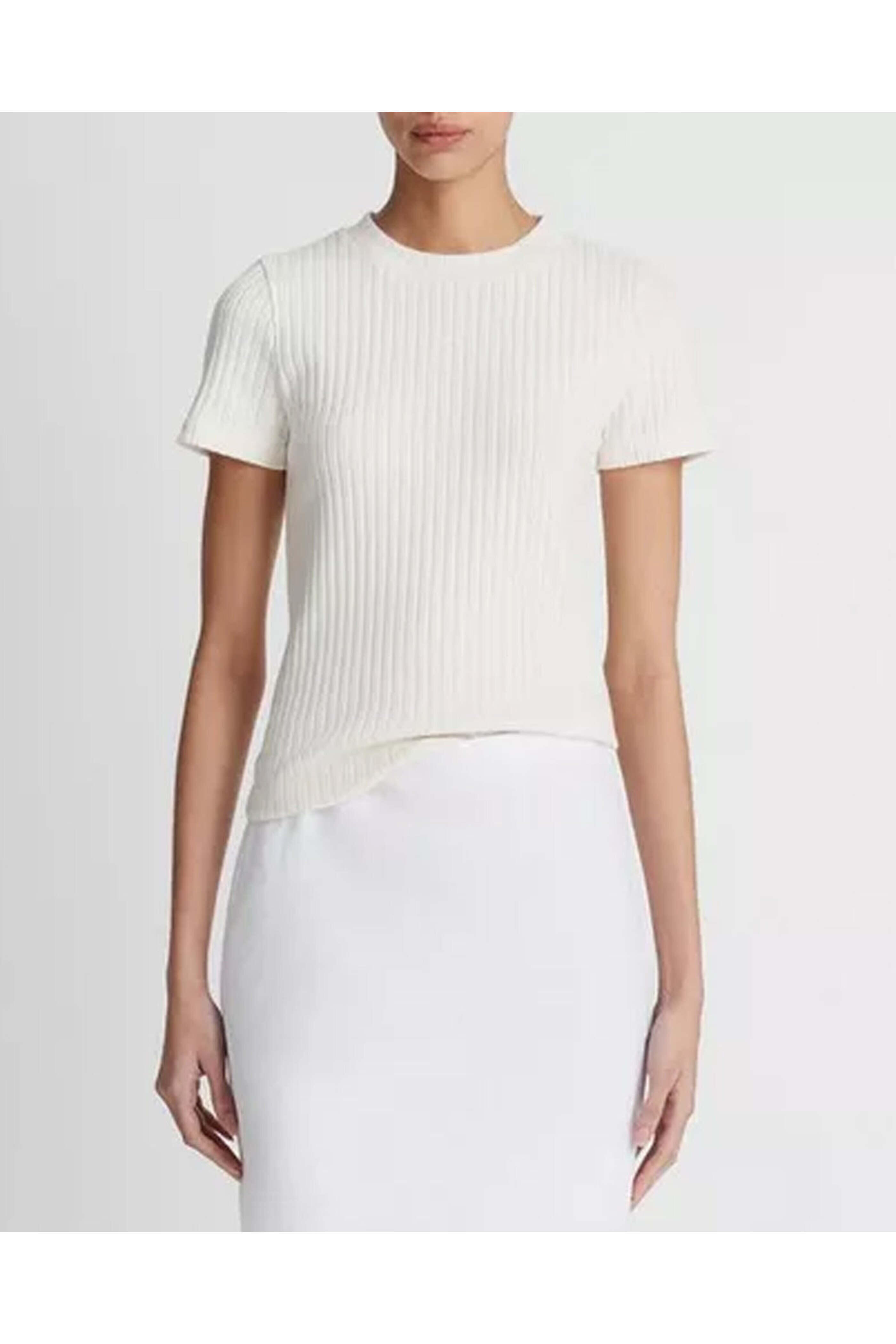 Vince - Off White Rib Knit Crewneck Tee