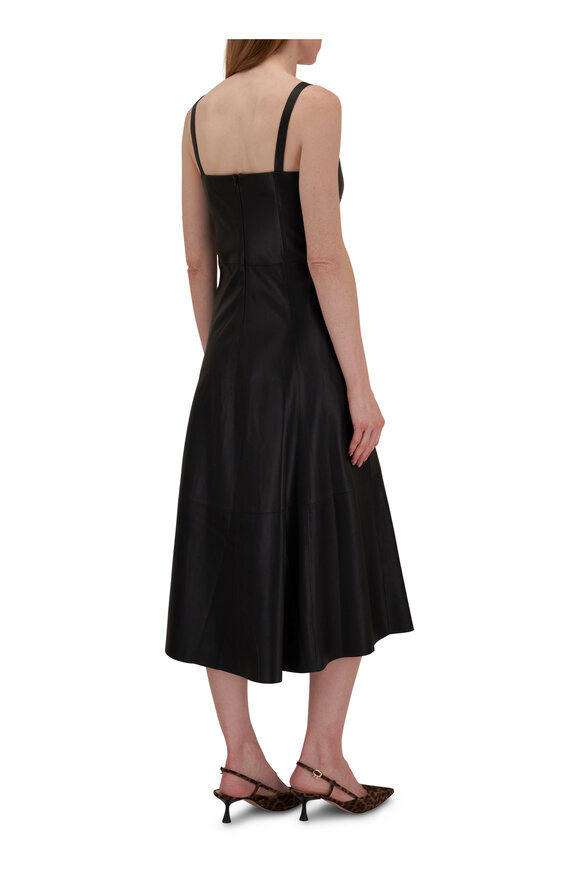 Vince - Square-Neck Black Leather Dress