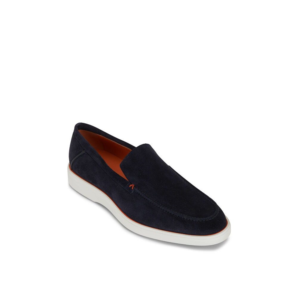 Santoni - Boit Navy Blue Suede Loafer | Mitchell Stores