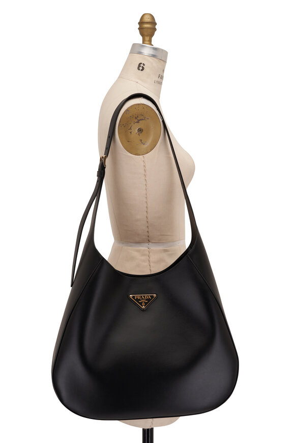 Prada - Black Large Leather Top Stitch Shoulder Bag 