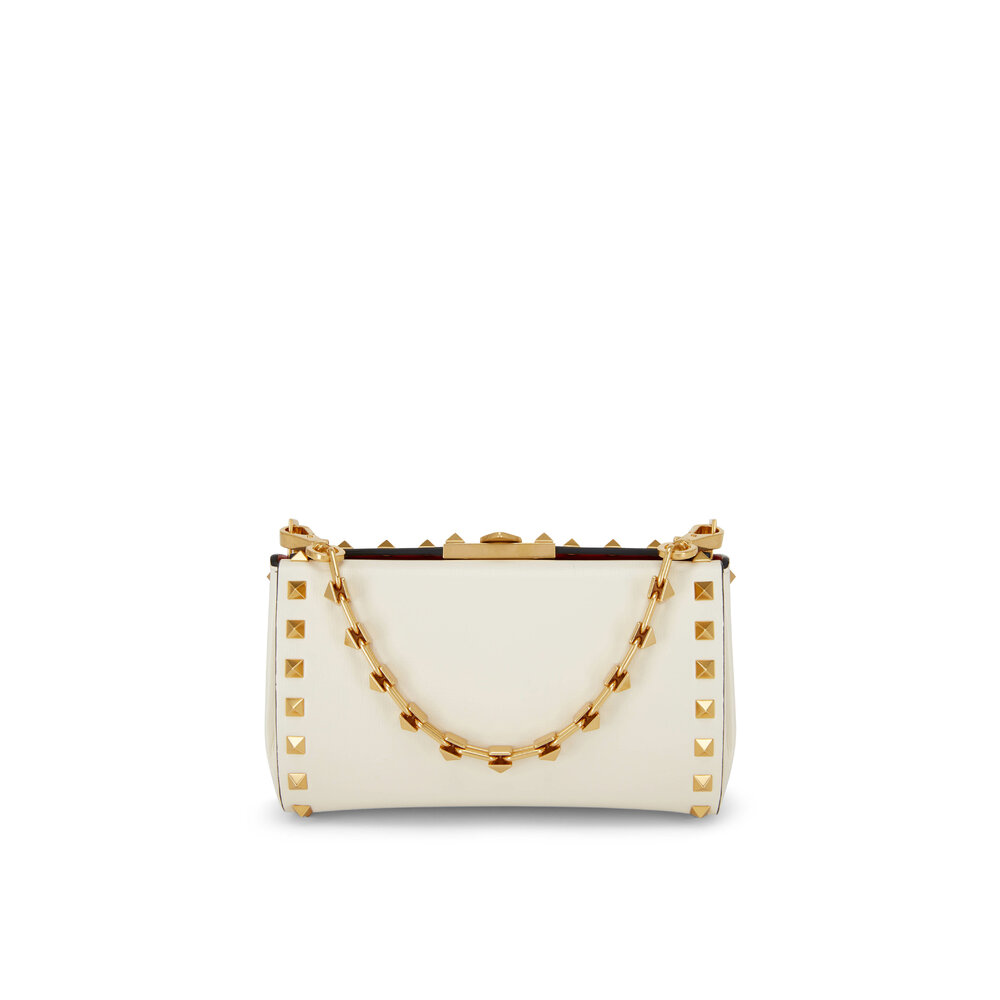Valentino Garavani - Ivory Leather & Gold Stud Box Clutch