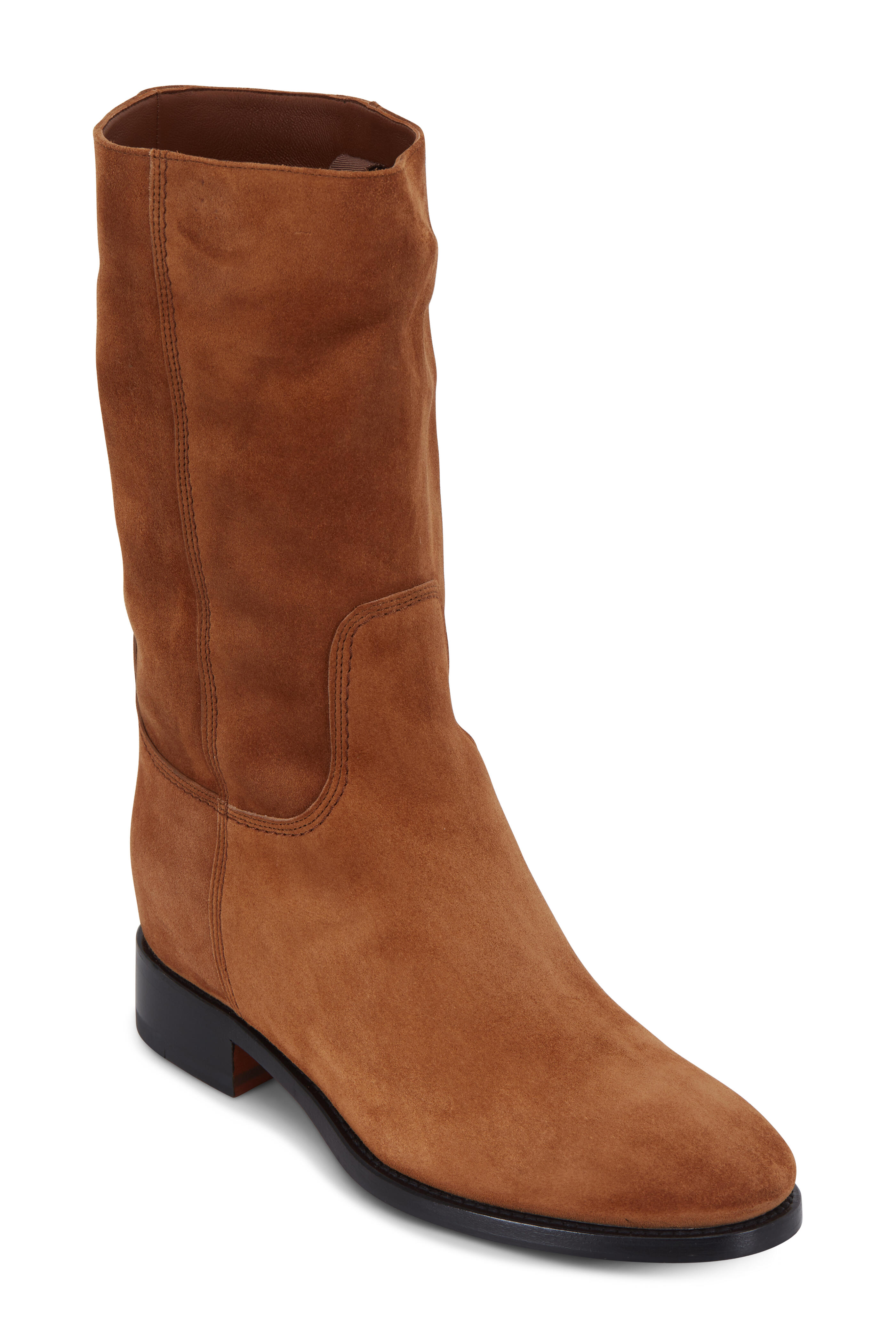 Santoni - Hermione Cognac Suede Mid Calf Boot