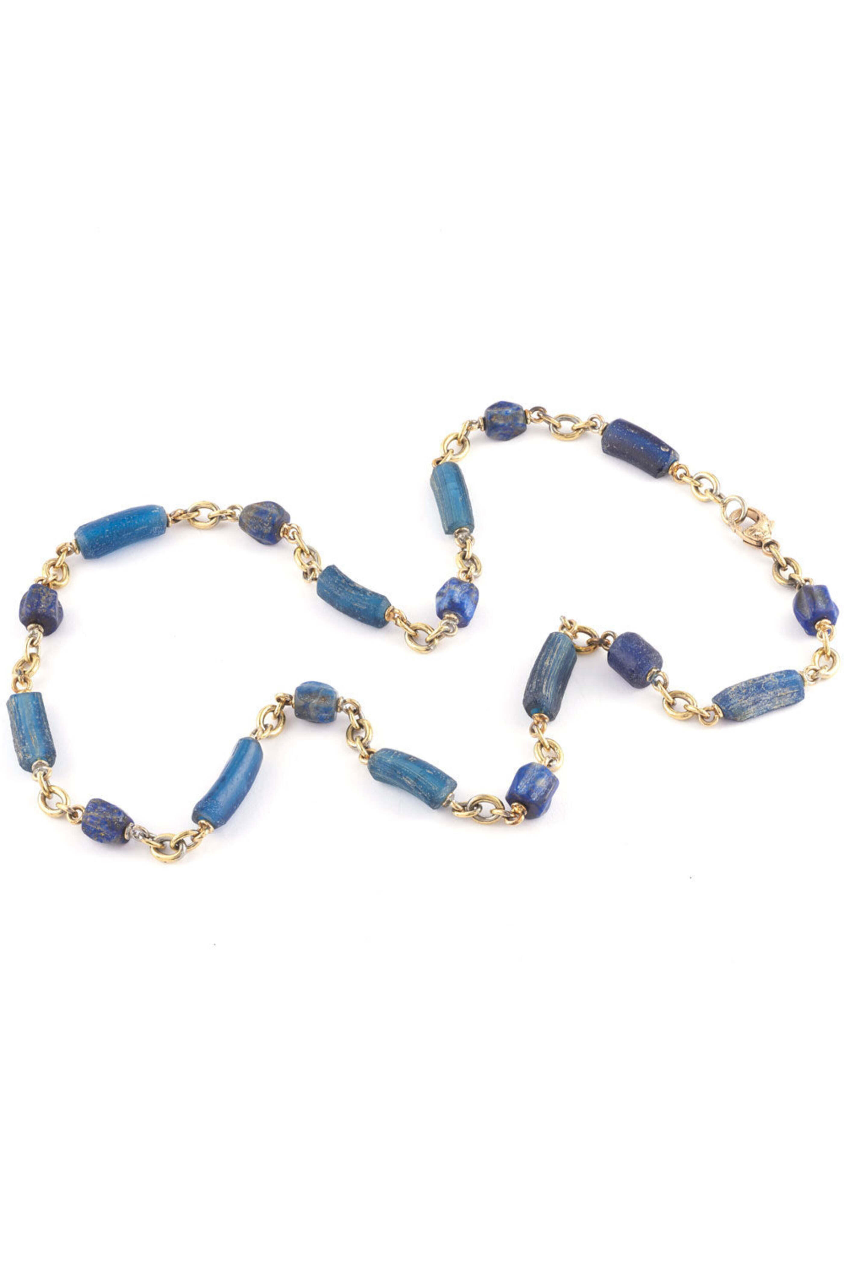 Sylva & Cie - Hand Blown Glass and Lapis Beaded Link Necklace