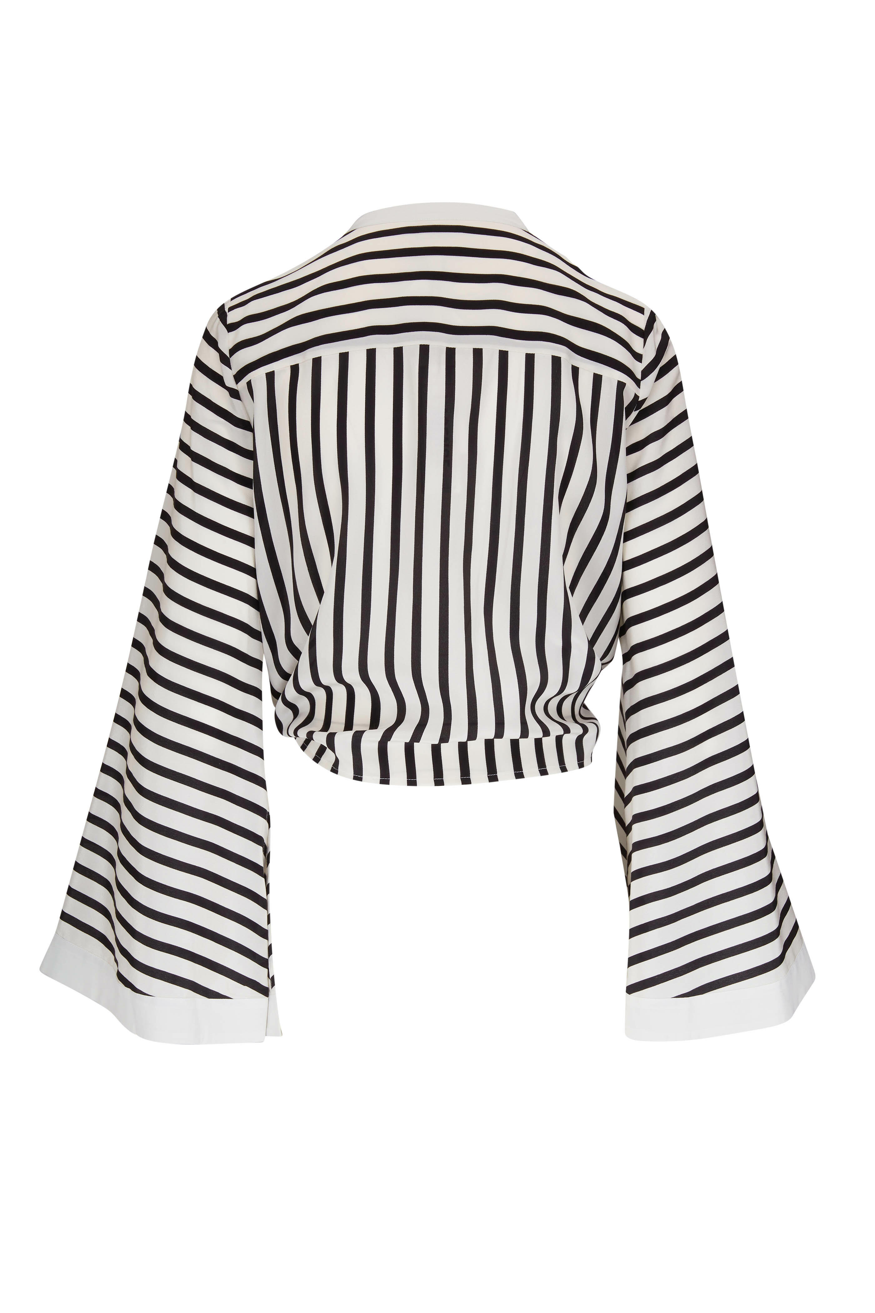 TeresaCollections - Black Ascent White Chiffon Long Sleeve Shirt