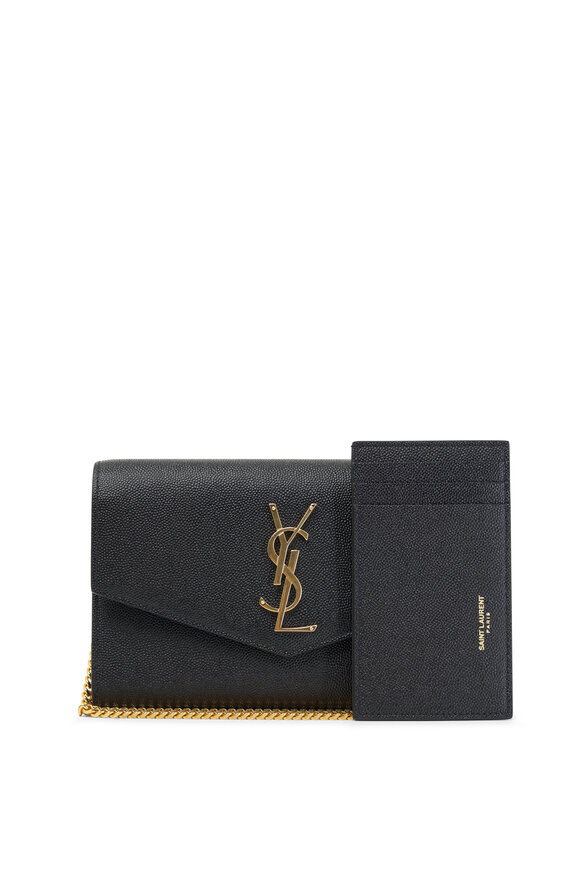 Saint Laurent - Uptown Black Embossed Leather Chain Wallet