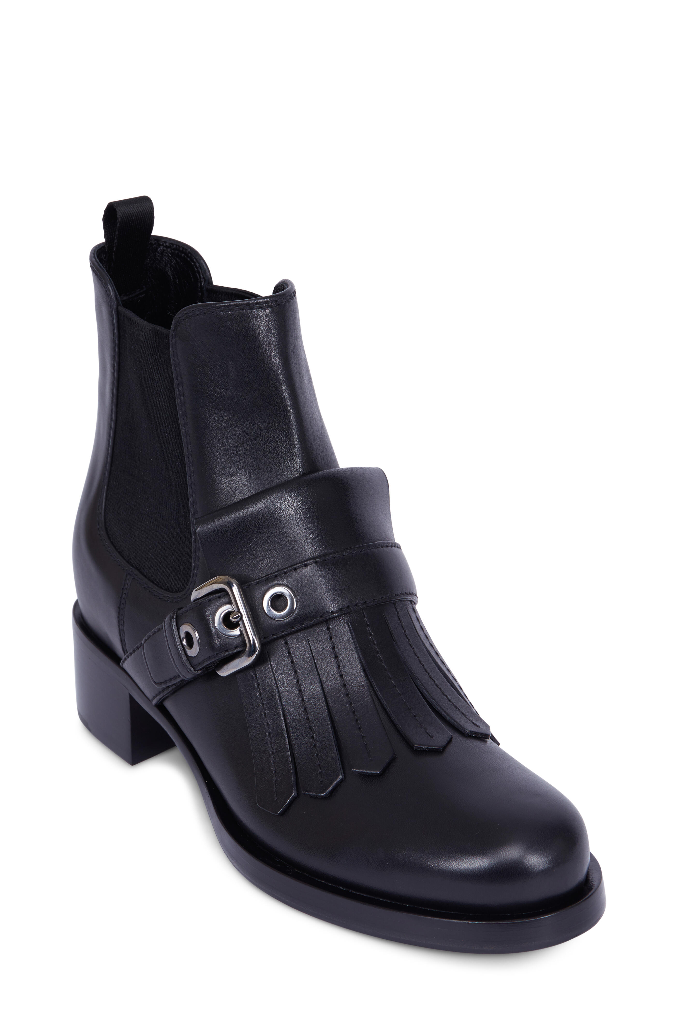 Prada - Kiltie Black Calf Leather Buckled Boot, 40mm