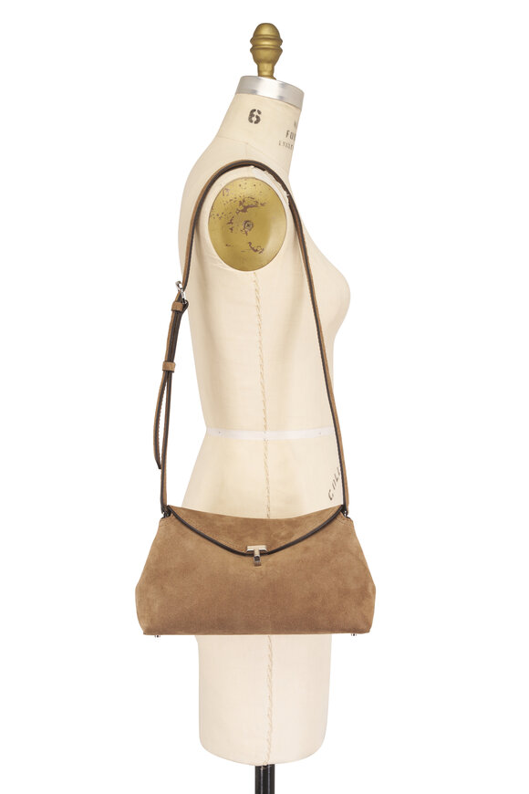 Totême T-Lock Dark Tan Suede Leather Clutch - view 5