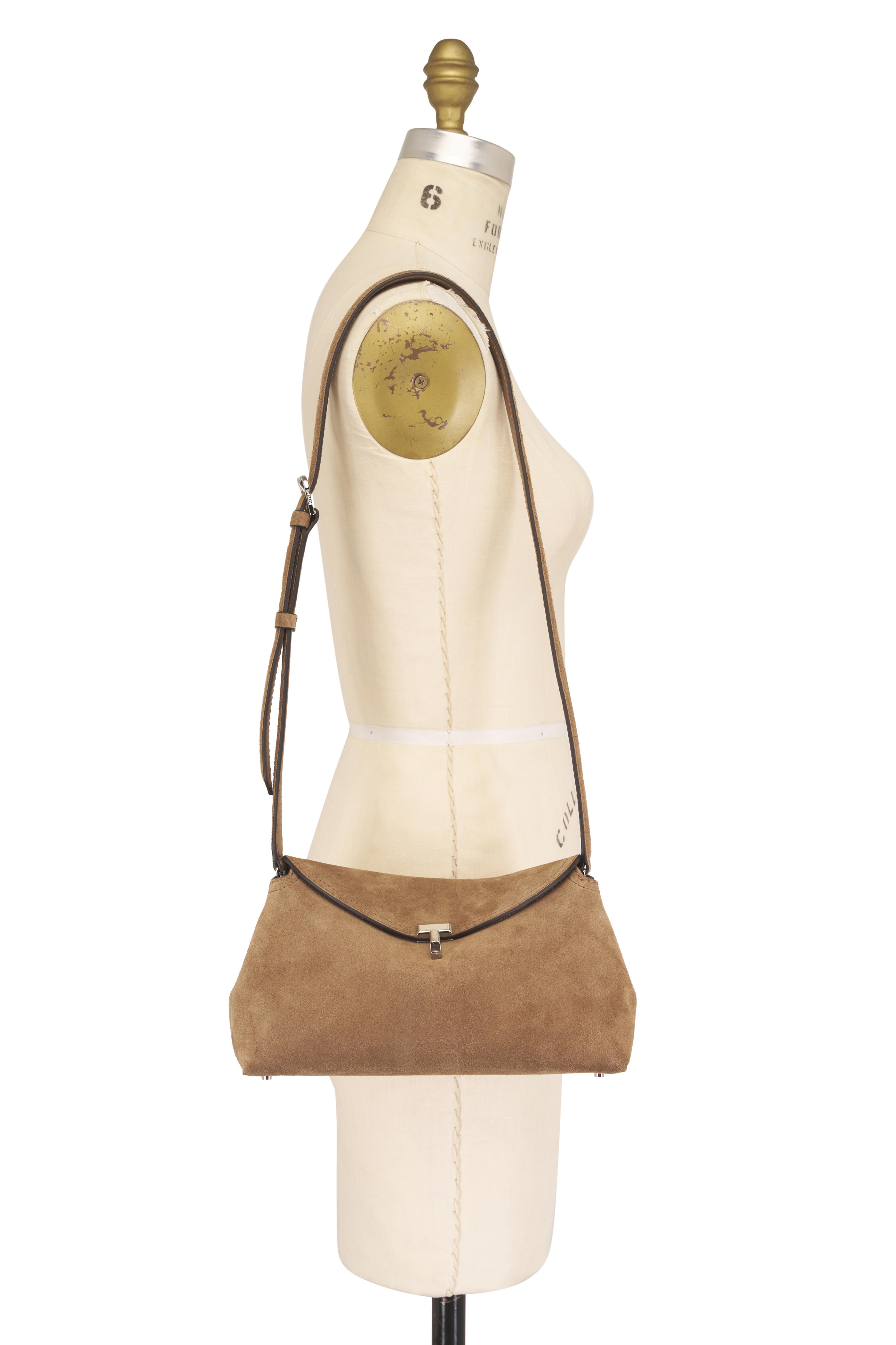 Totême - T-Lock Dark Tan Suede Leather Clutch - view 5