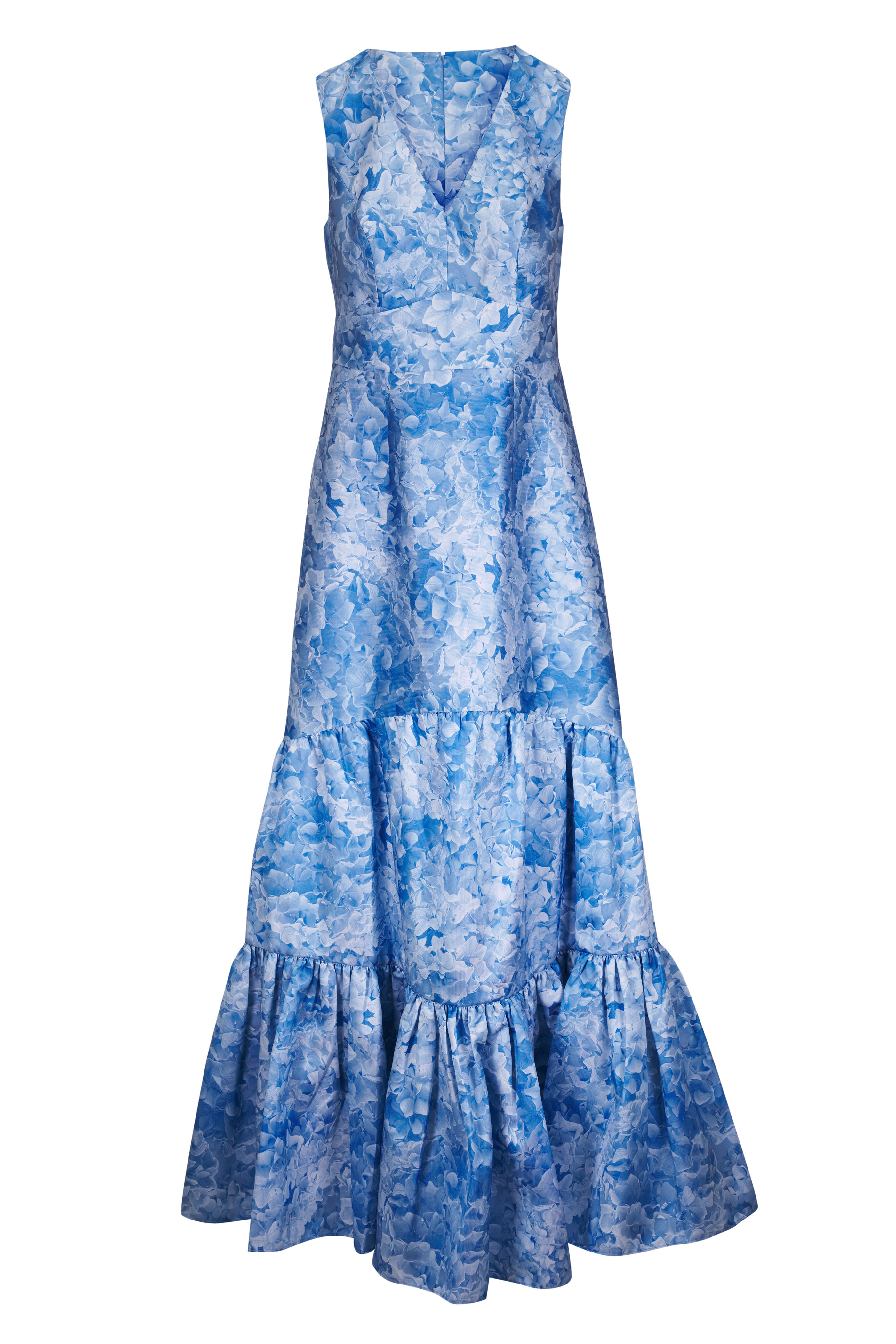 Sachin + Babi - Rori Blue Hydrangea Blooms Print Mikado Gown