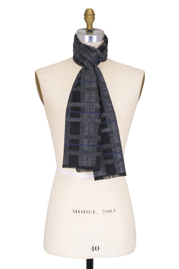 Chelsey Imports Charcoal Gray & Blue Plaid Brushed Silk Scarf