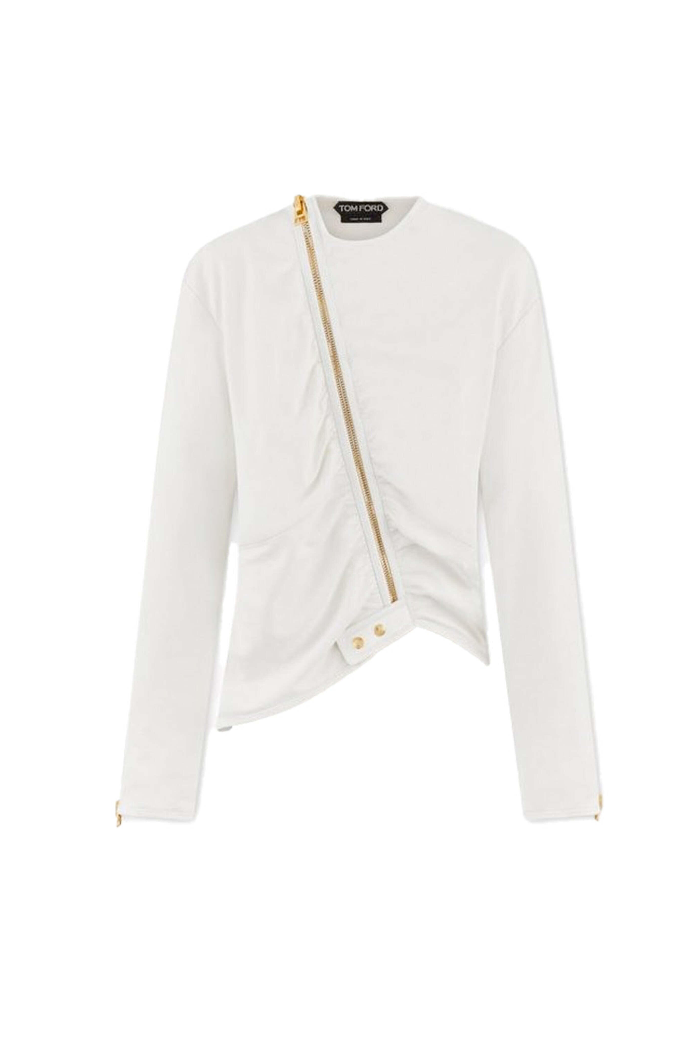 Tom Ford - Chalk Soft Silk Nappa Asymmetric Ruched Jacket