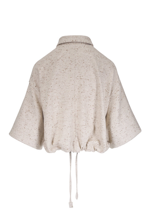Kiton Cream White Cashmere & Silk Blouson Jacket - view 4