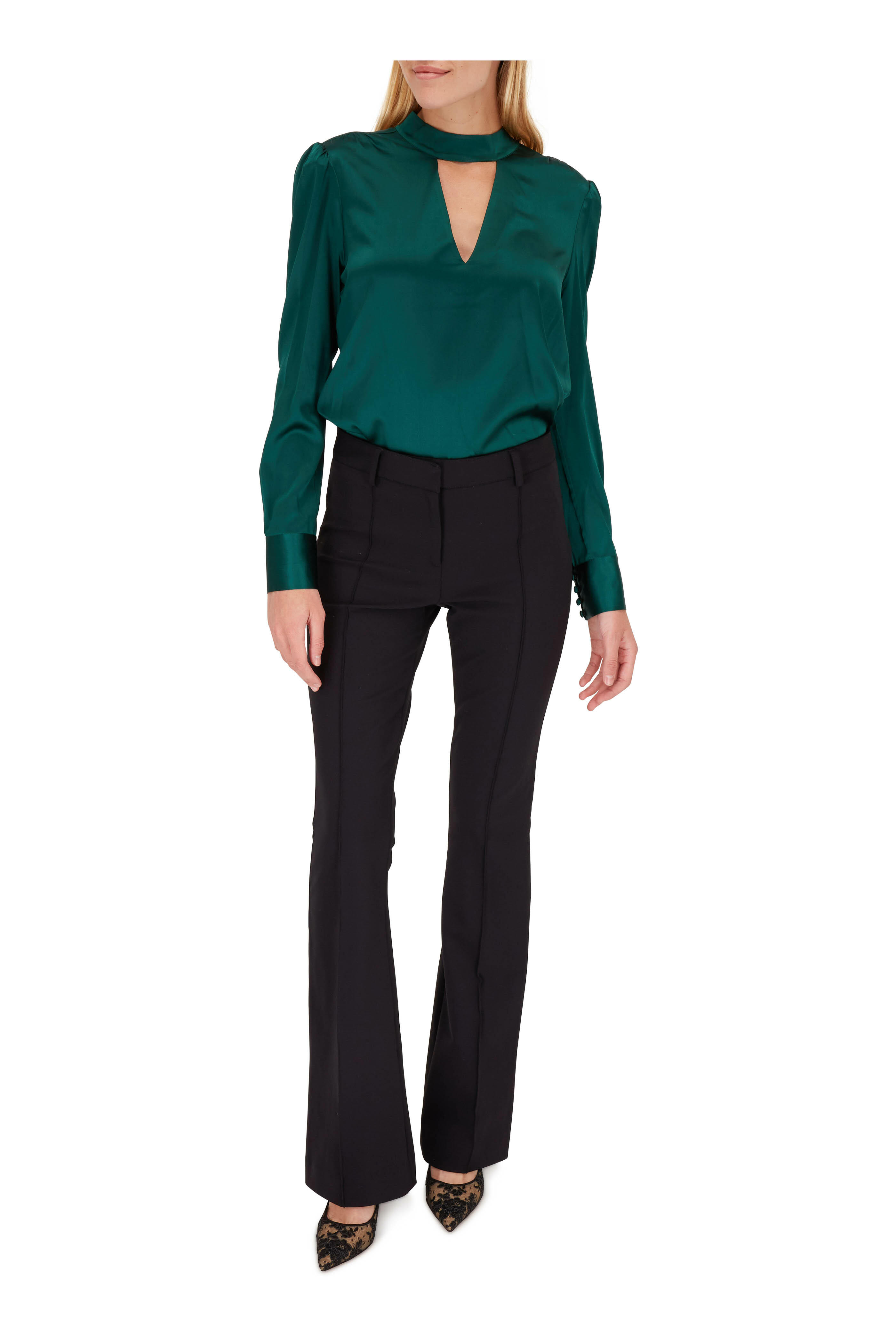 Veronica Beard - Wade Green Stretch Silk V-Neck Top