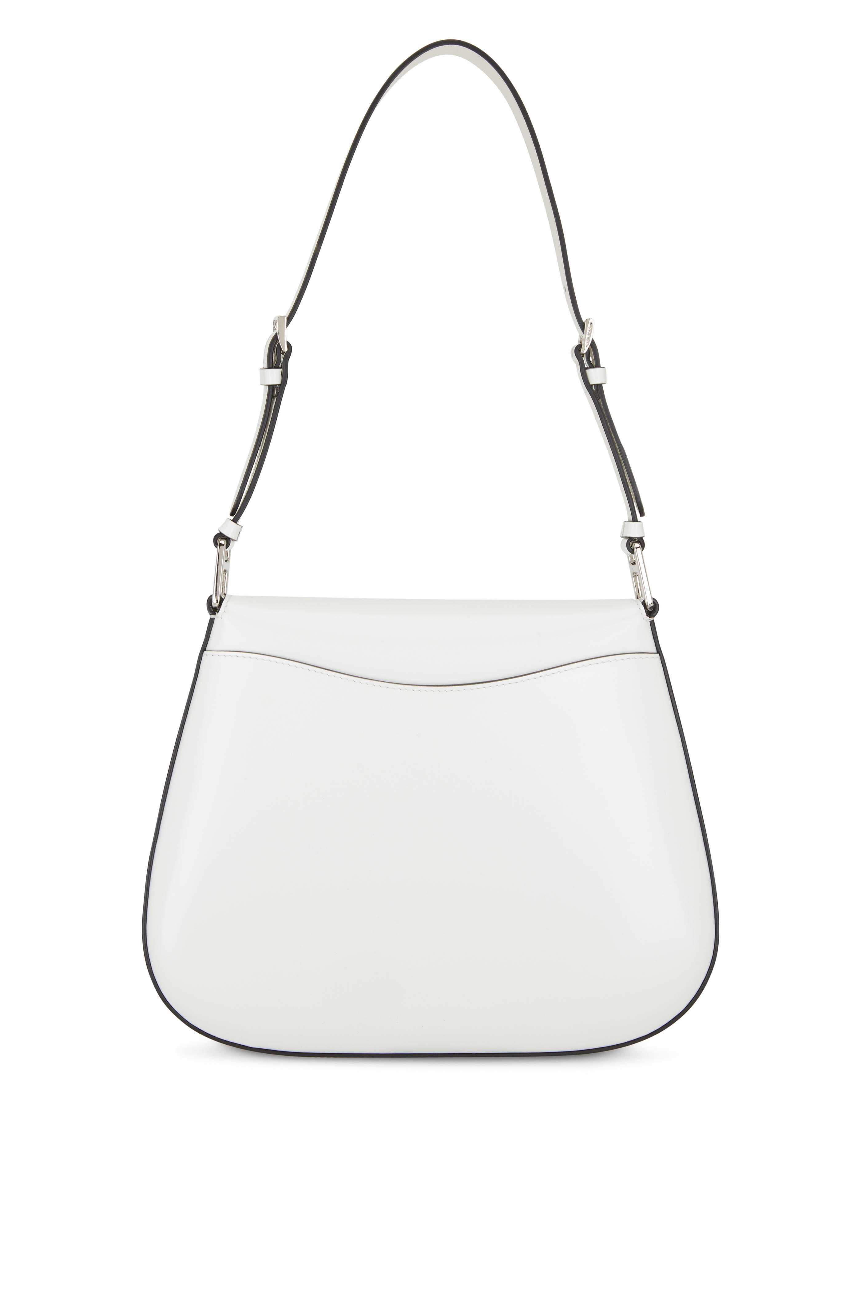 White Prada Cleo Brushed Leather Shoulder Bag