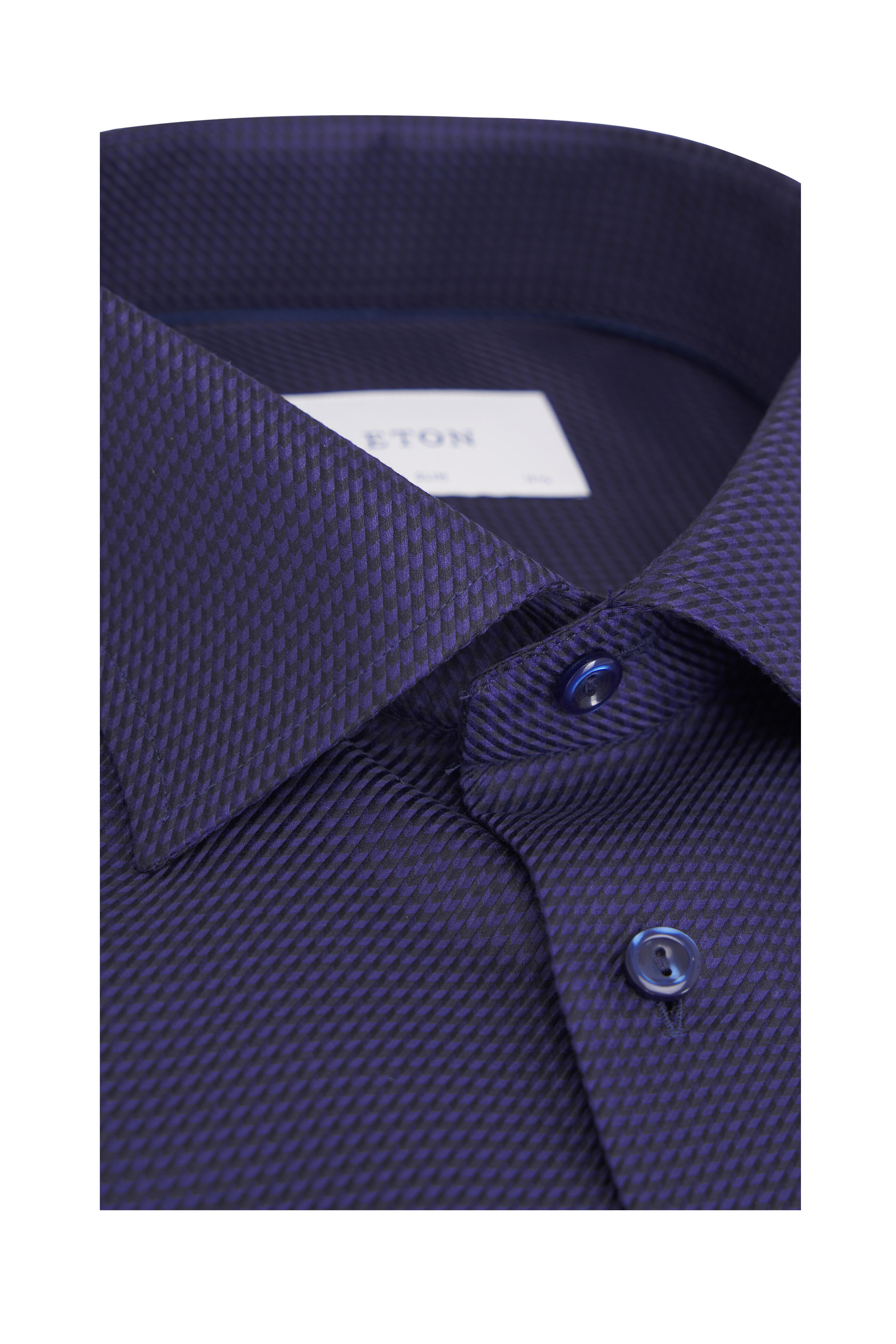 Eton - Navy Blue Houndstooth Print Dress Shirt