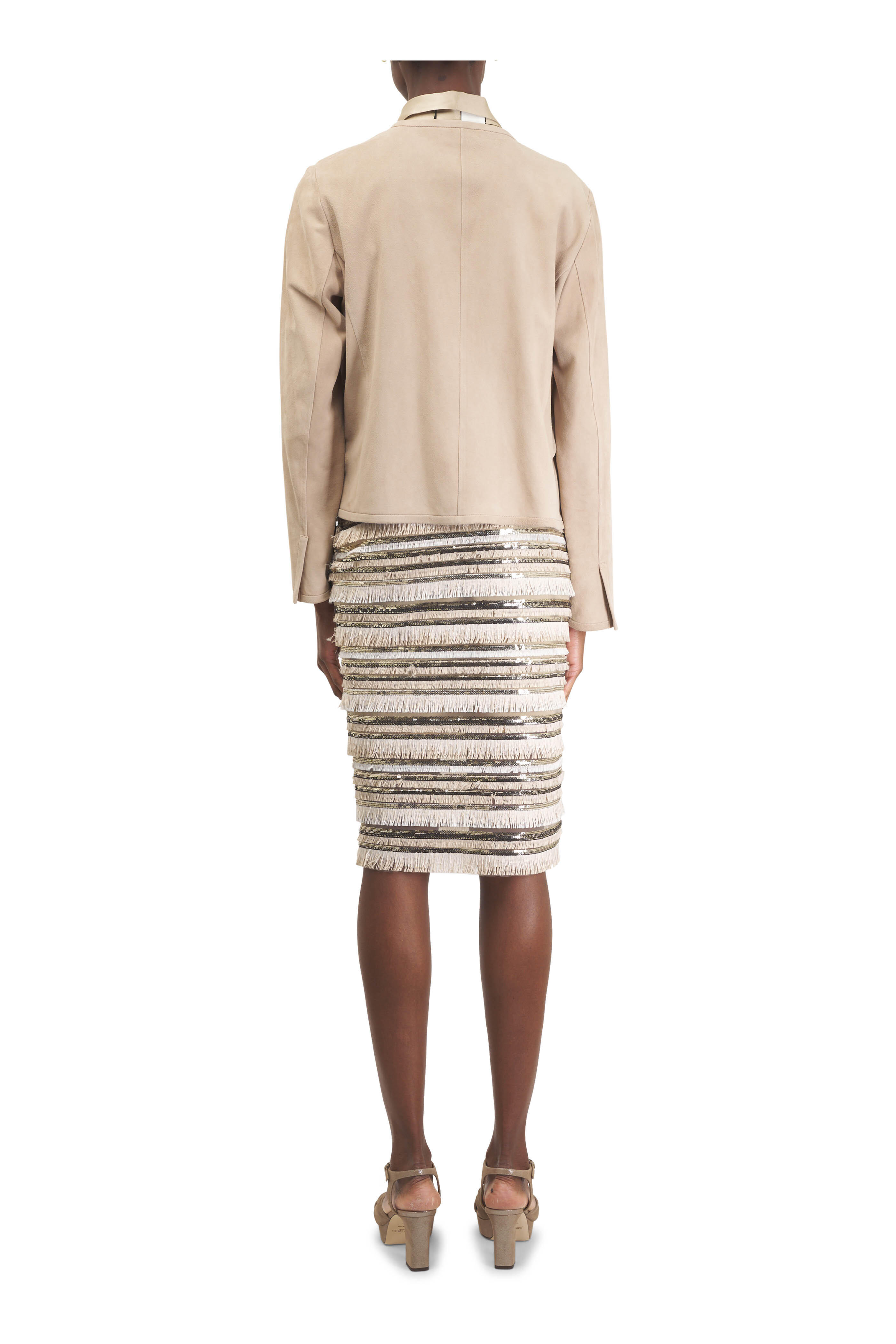 Kiton - Beige Suede Open Front Jacket