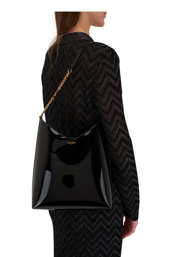 Saint Laurent - Rendez-Vous Black Patent Leather Hobo Bag 