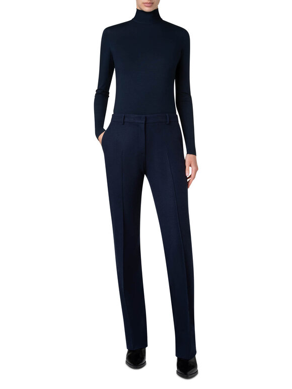 Akris Punto - Navy Blue Jersey Mock Neck Knit Top