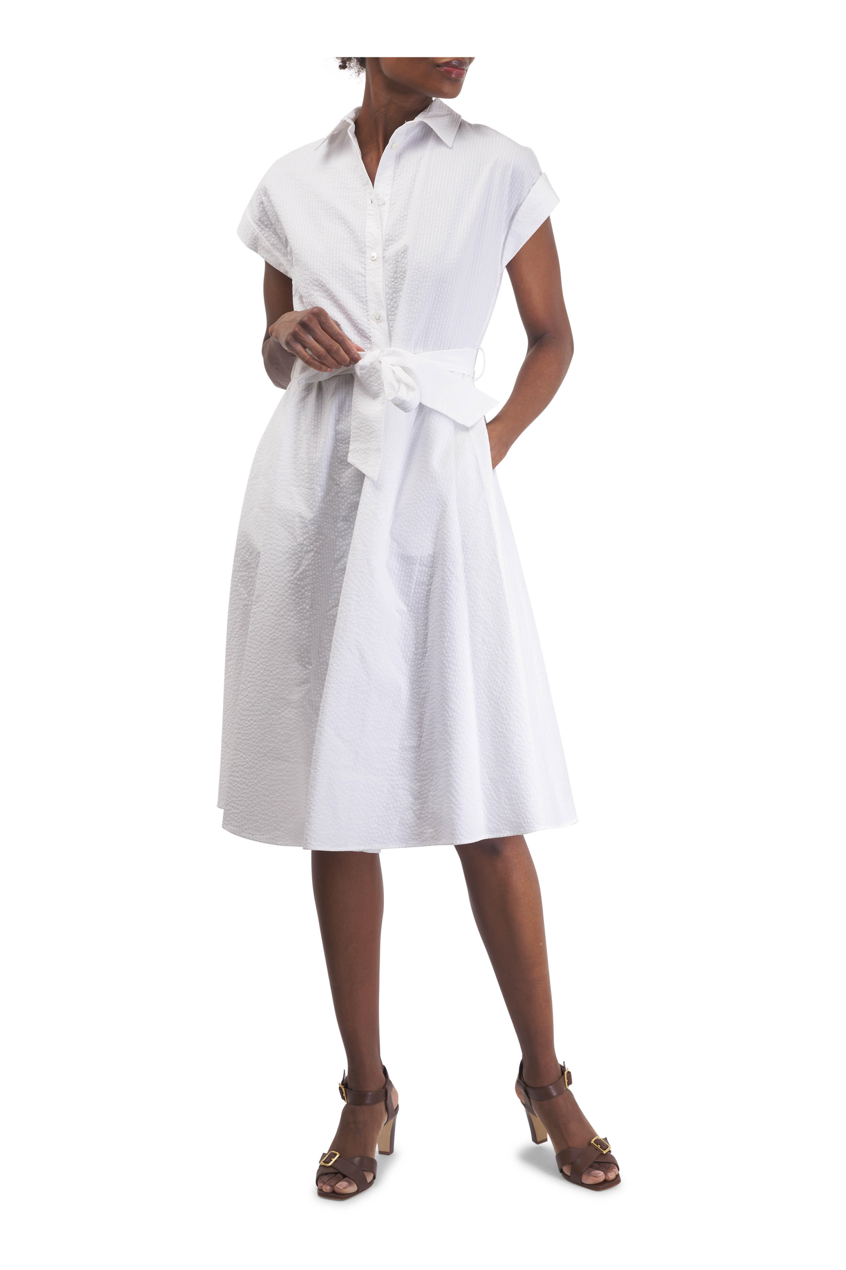 Kiton - White Cotton Seersucker A-Line Dress | Mitchell Stores Kiton - White Cotton Seersucker A-Line Dress | Mitchell Stores