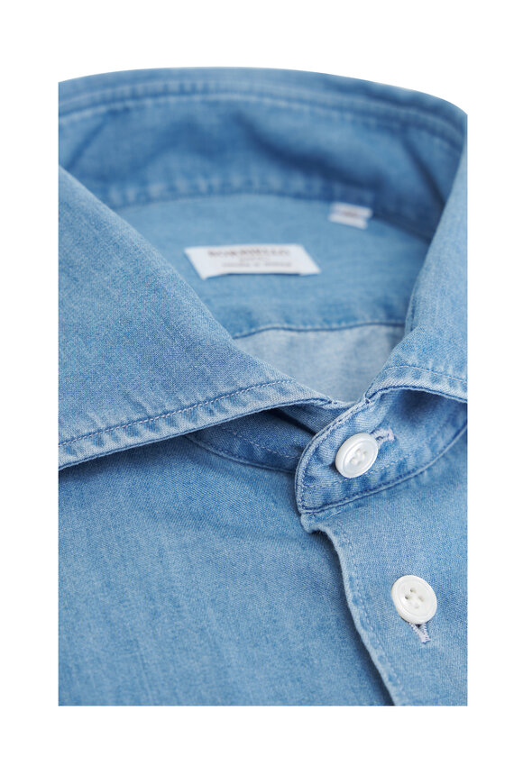 Borriello - Solid Denim Cotton Dress Shirt