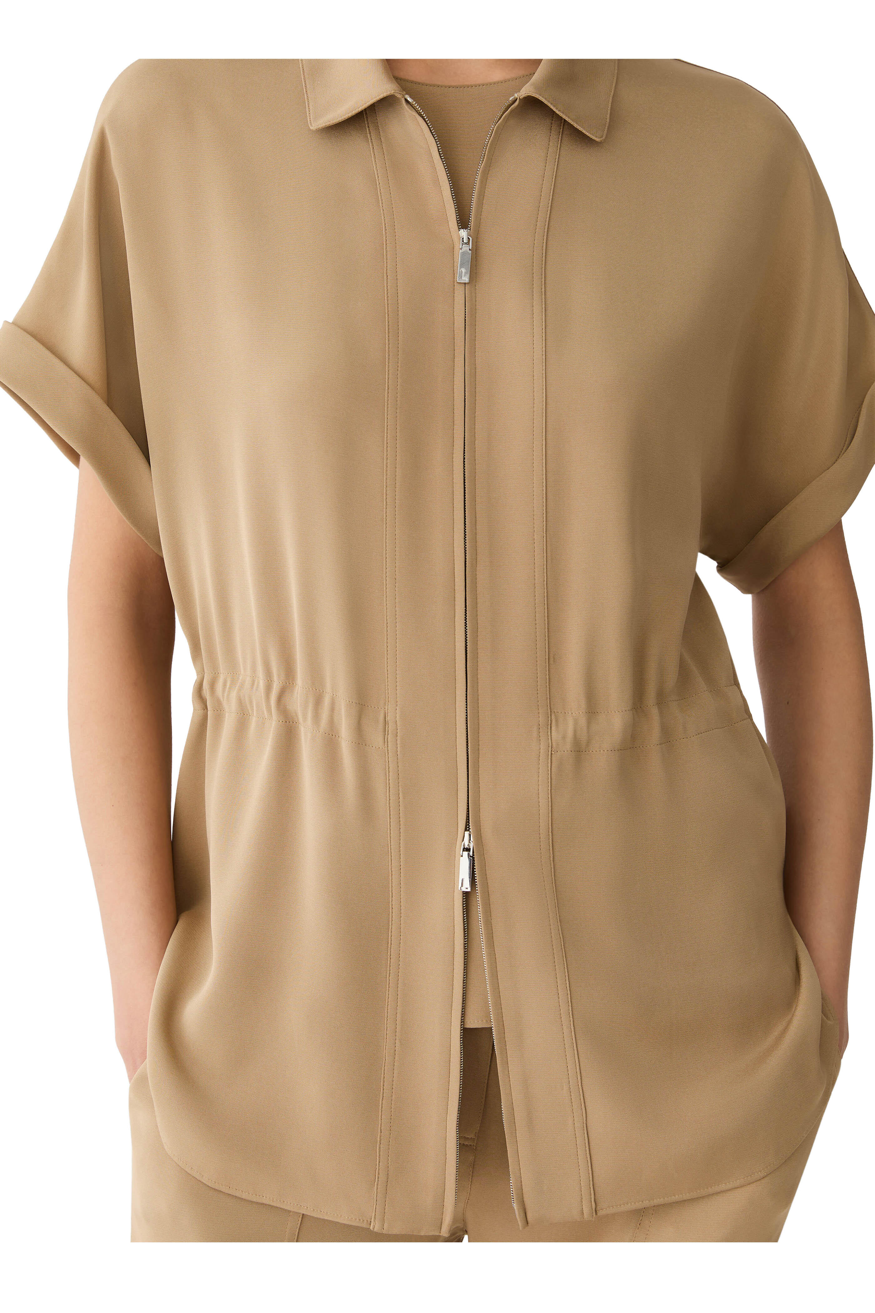 Lafayette 148 New York - Khaki Stretch Silk Georgette Zip Front Blouse - view 4
