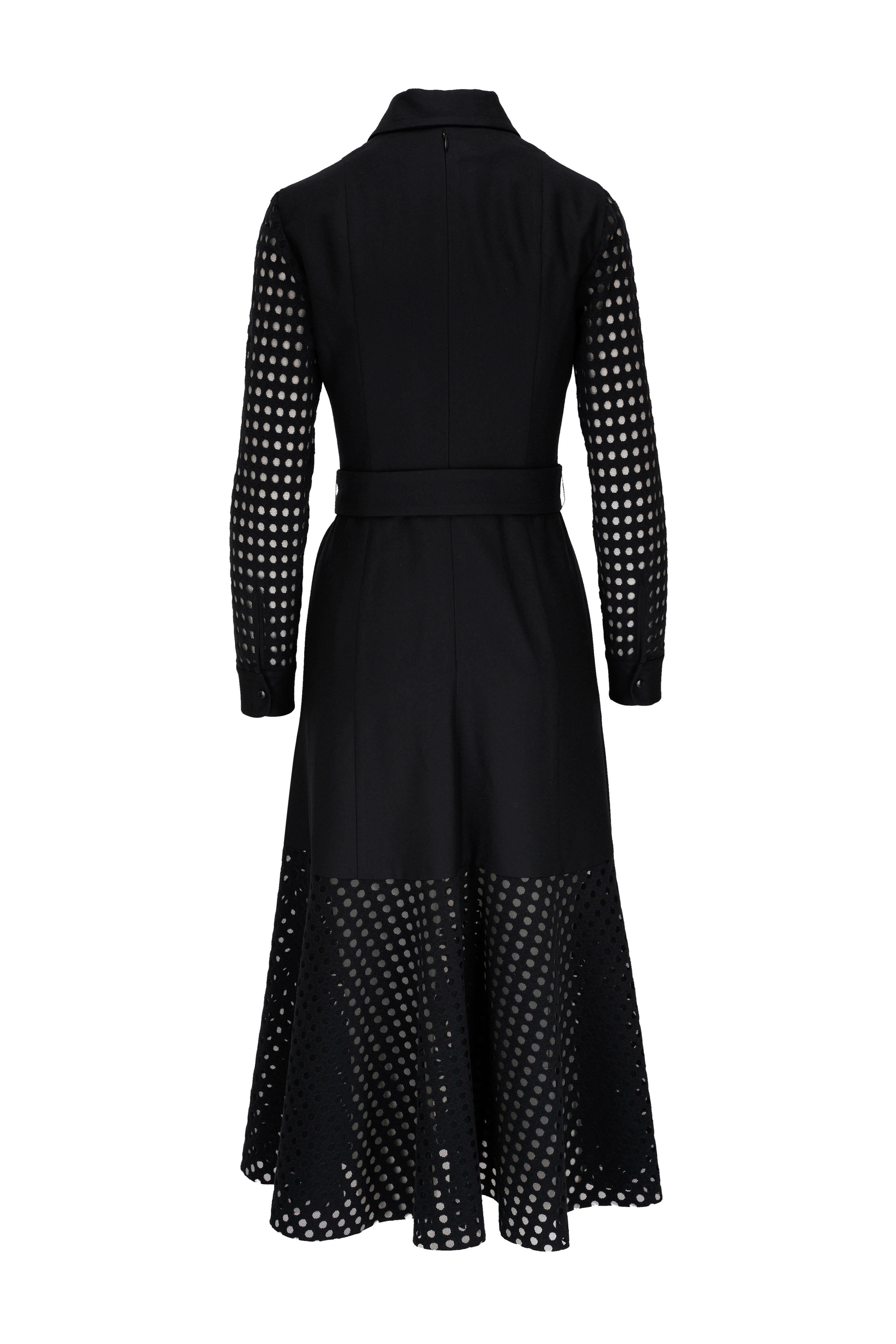 Akris Punto - Black Flannel Velvet Dot Sleeve Dress