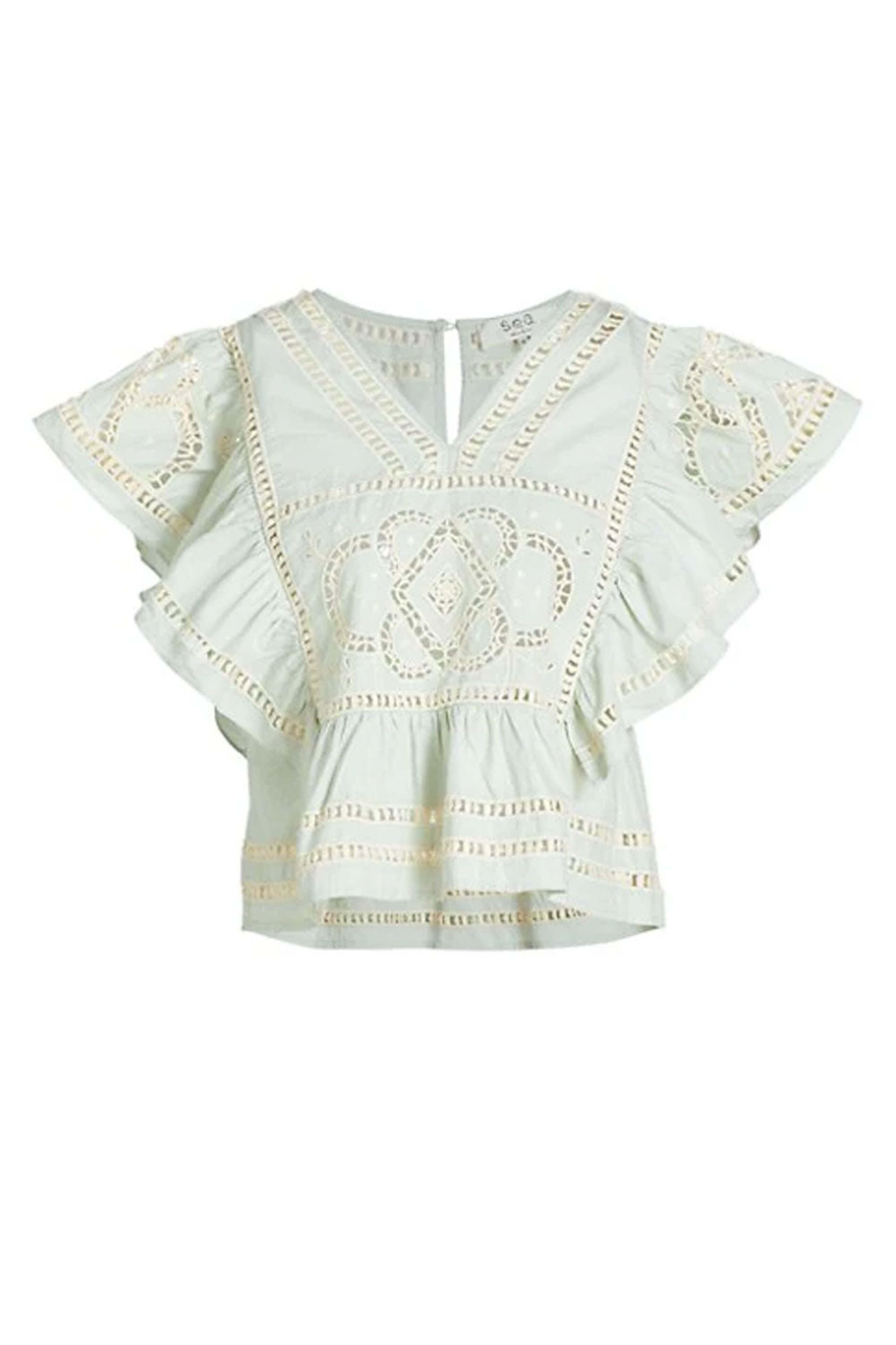 Sea NYC - Blue Blaire Eyelet Flutter Sleeve Top