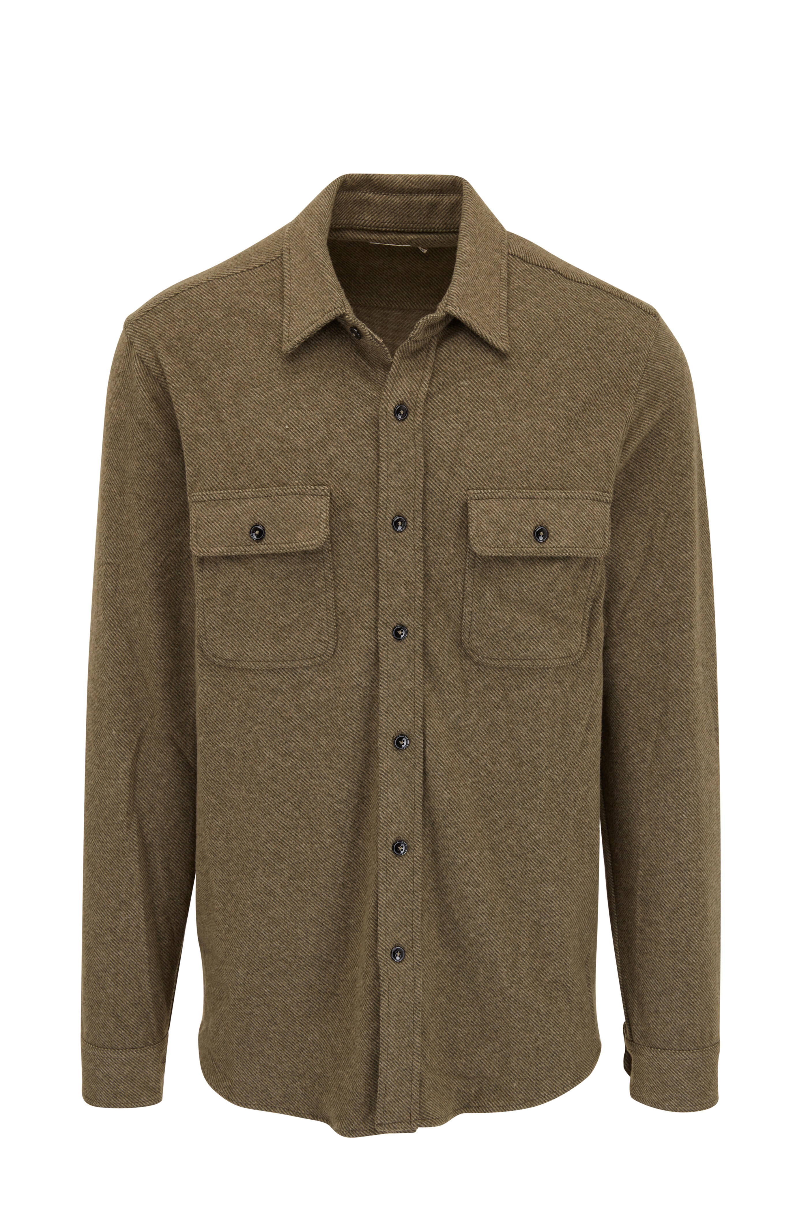 Faherty Brand - Legend™ Olive Mélange Twill Sweater Shirt