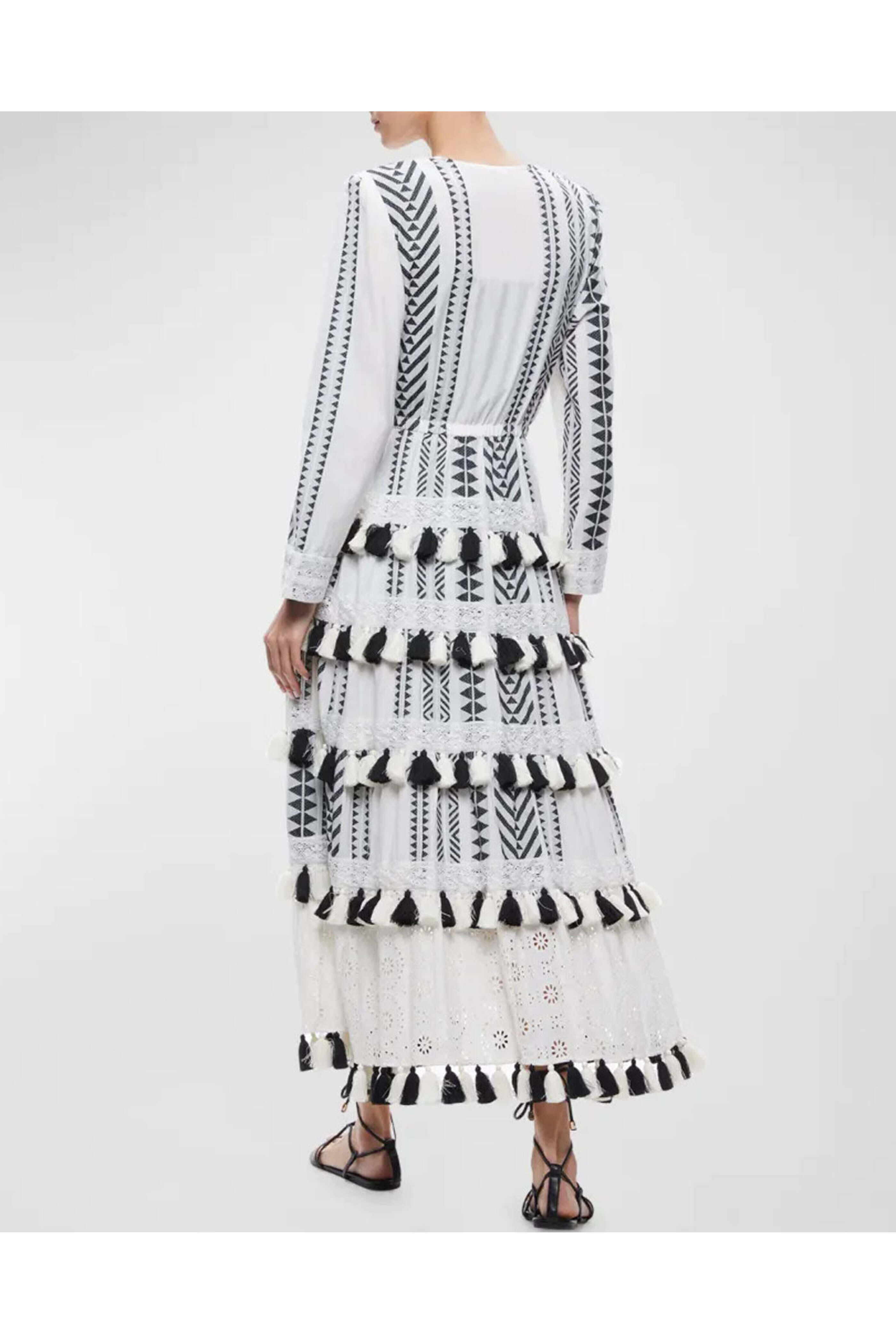 Alice & Olivia - Ecru And Black Talia Tiered Tassel Kimono