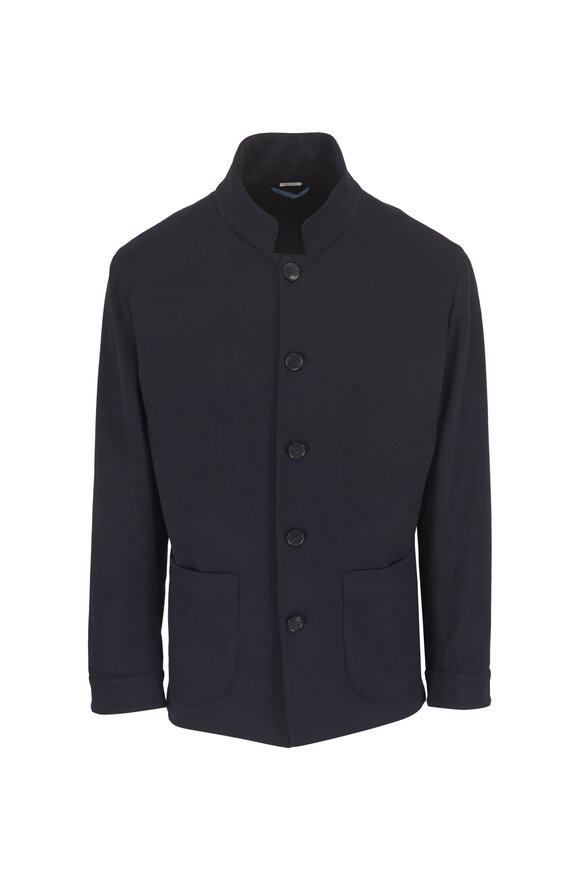 Atelier Munro Navy Blue Super 190s Wool Nehru Jacket - view 1