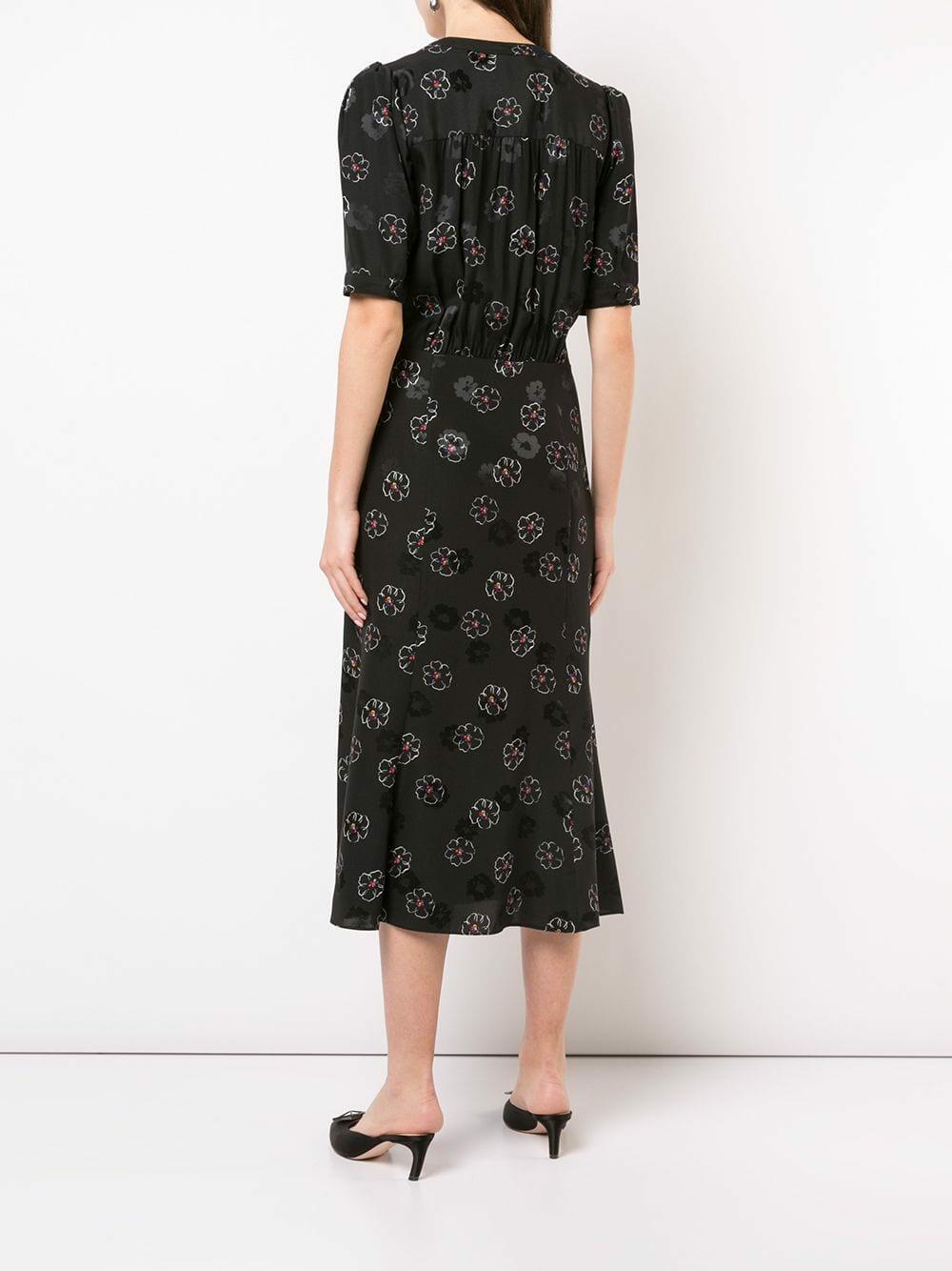 Veronica Beard - Mika Black Floral Print Elbow Sleeve Midi Dress
