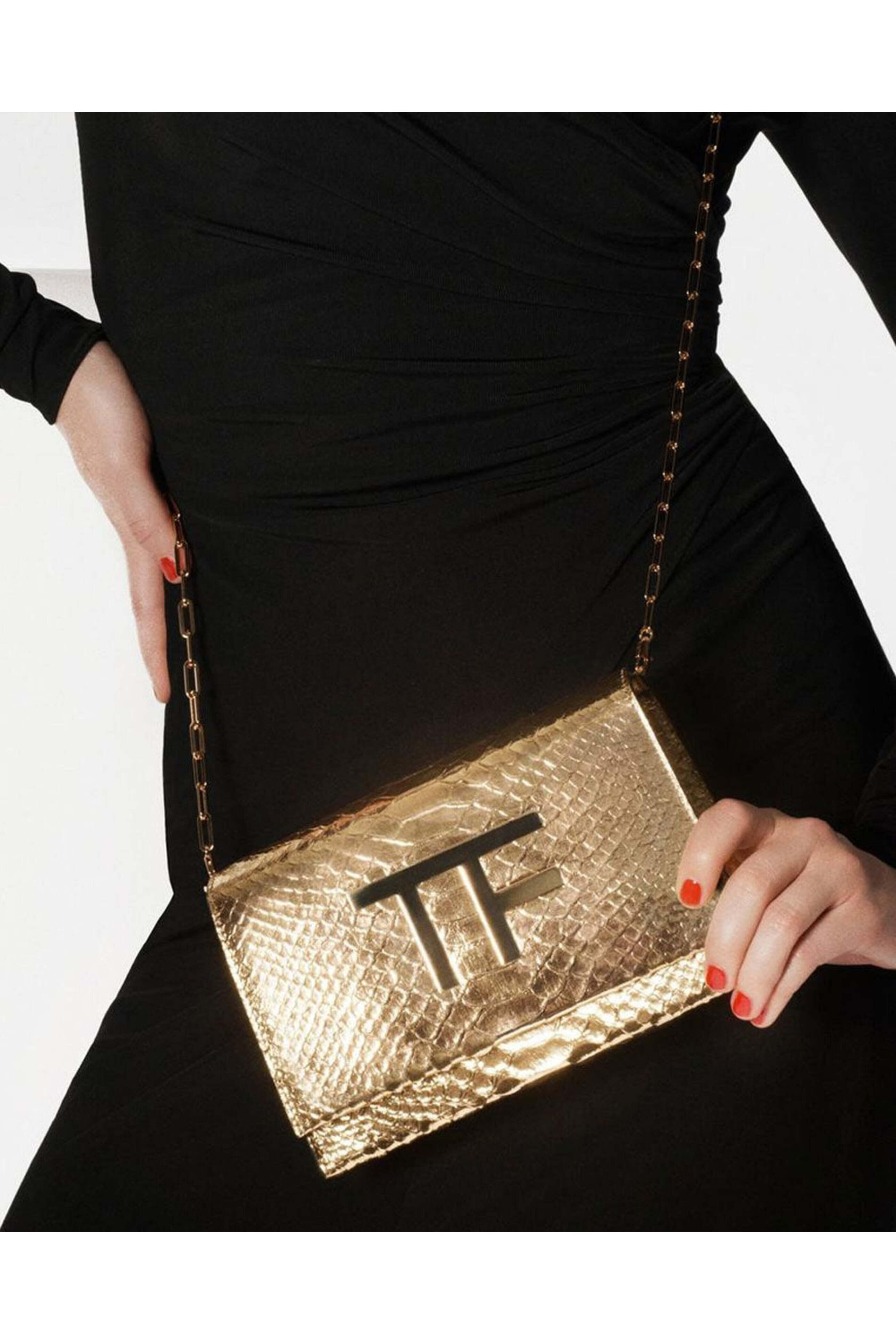 【関税&送料込】Tom Ford Laminated Pochette With Chain Shoul Tom Ford - Laminated Python Disco Bag in Gold | Mitchell Stores