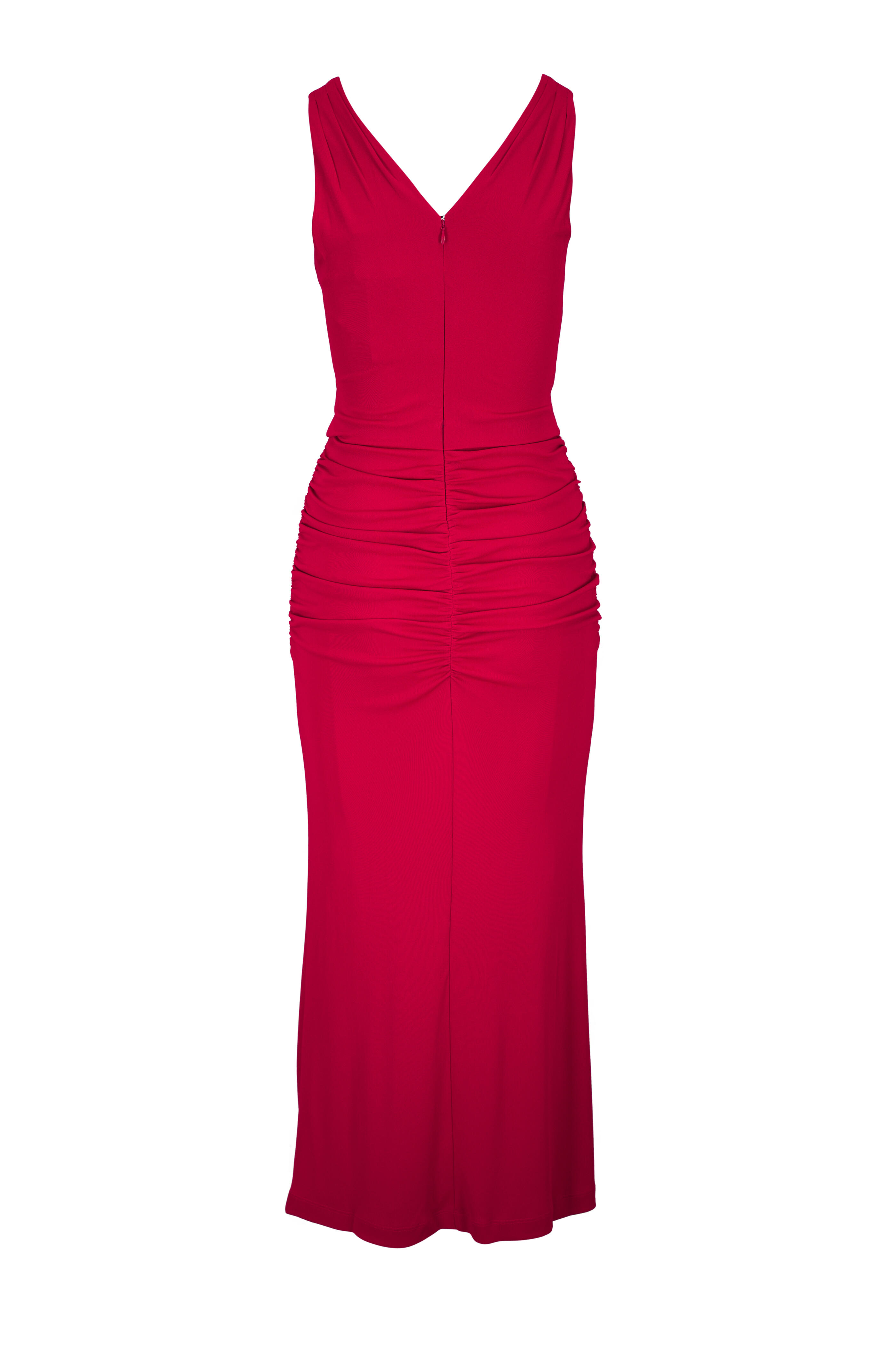 Carolina Herrera - Herrera Red V-Neck Ruched Column Dress
