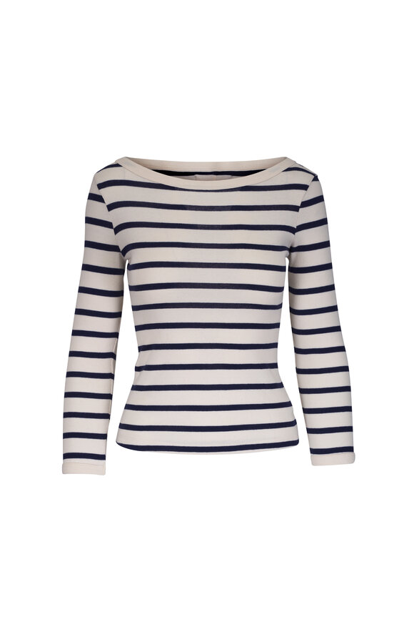 Citizens of Humanity Azure Stripe Boat Neck Slim T-Shirt