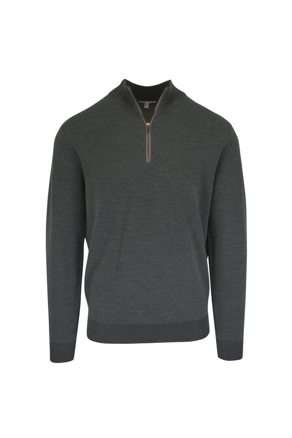 Peter Millar Blair Green Birdseye Knit Quarter Zip Pullover - view 1