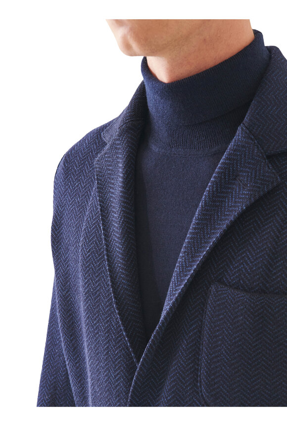 Patrick Assaraf - Chevron Knit Navy Wool Sportcoat