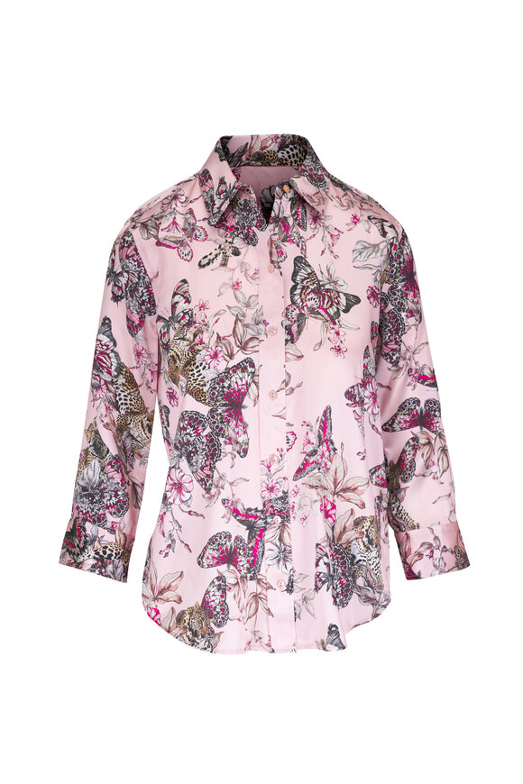 L'Agence Dani Light Pink Butterfly Jungle Print Blouse - view 1