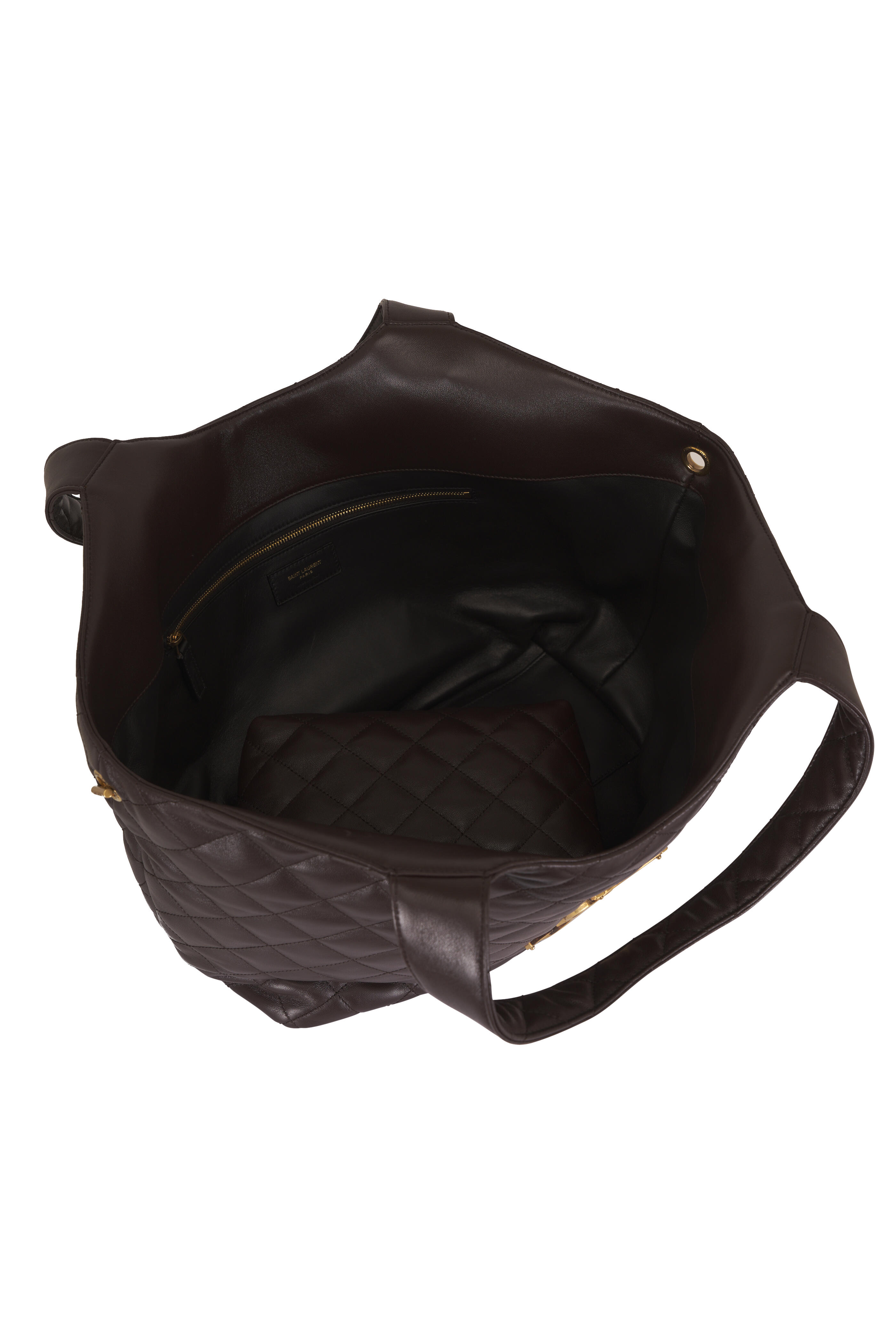 Saint Laurent - Medium Icare Dark Chocolate Leather Shopping Tote - view 7