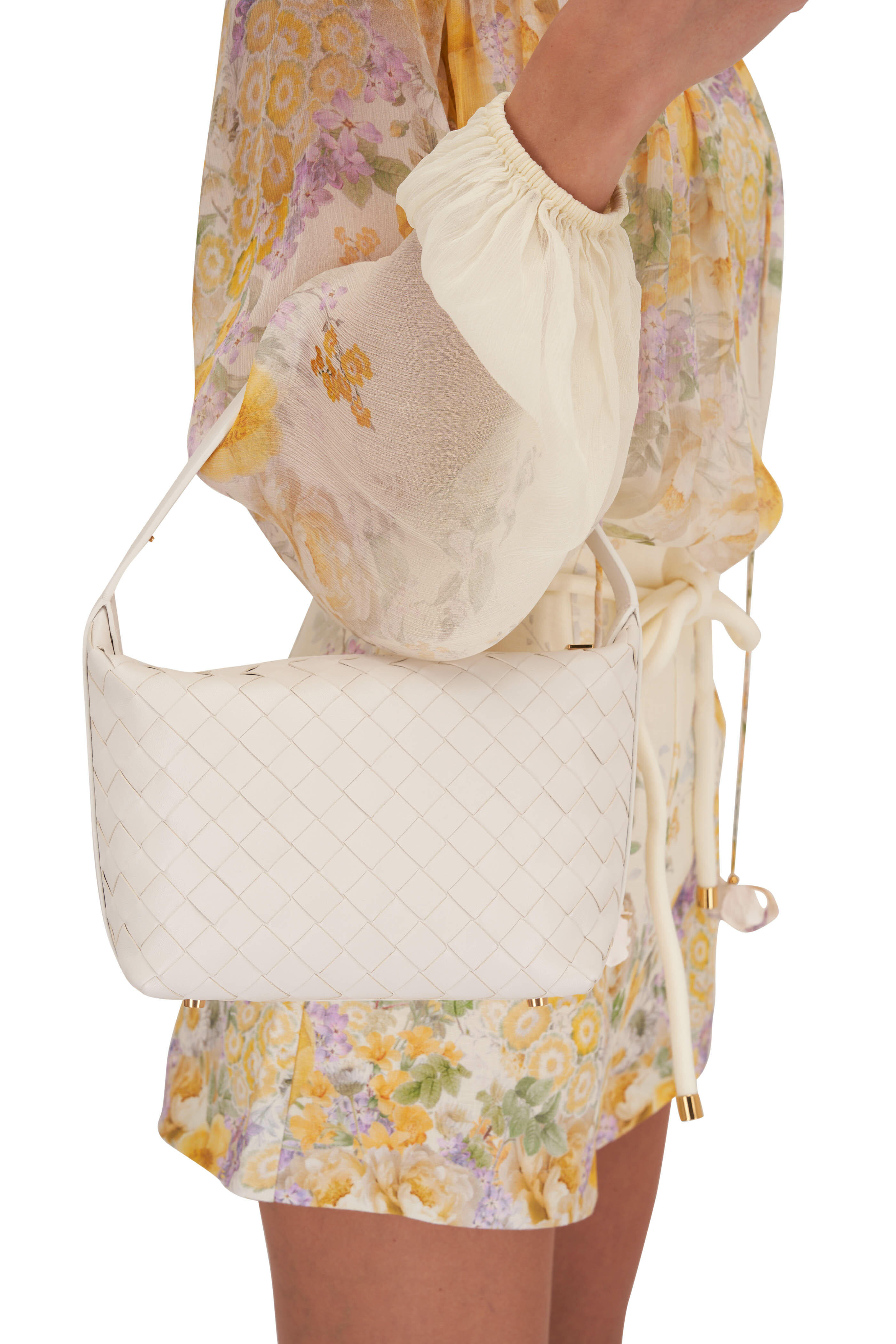 【関税込み】Bottega Veneta オフホワイト Wallace バッグ Bottega Veneta - Mini Wallace White & Gold Leather Shoulder Bag