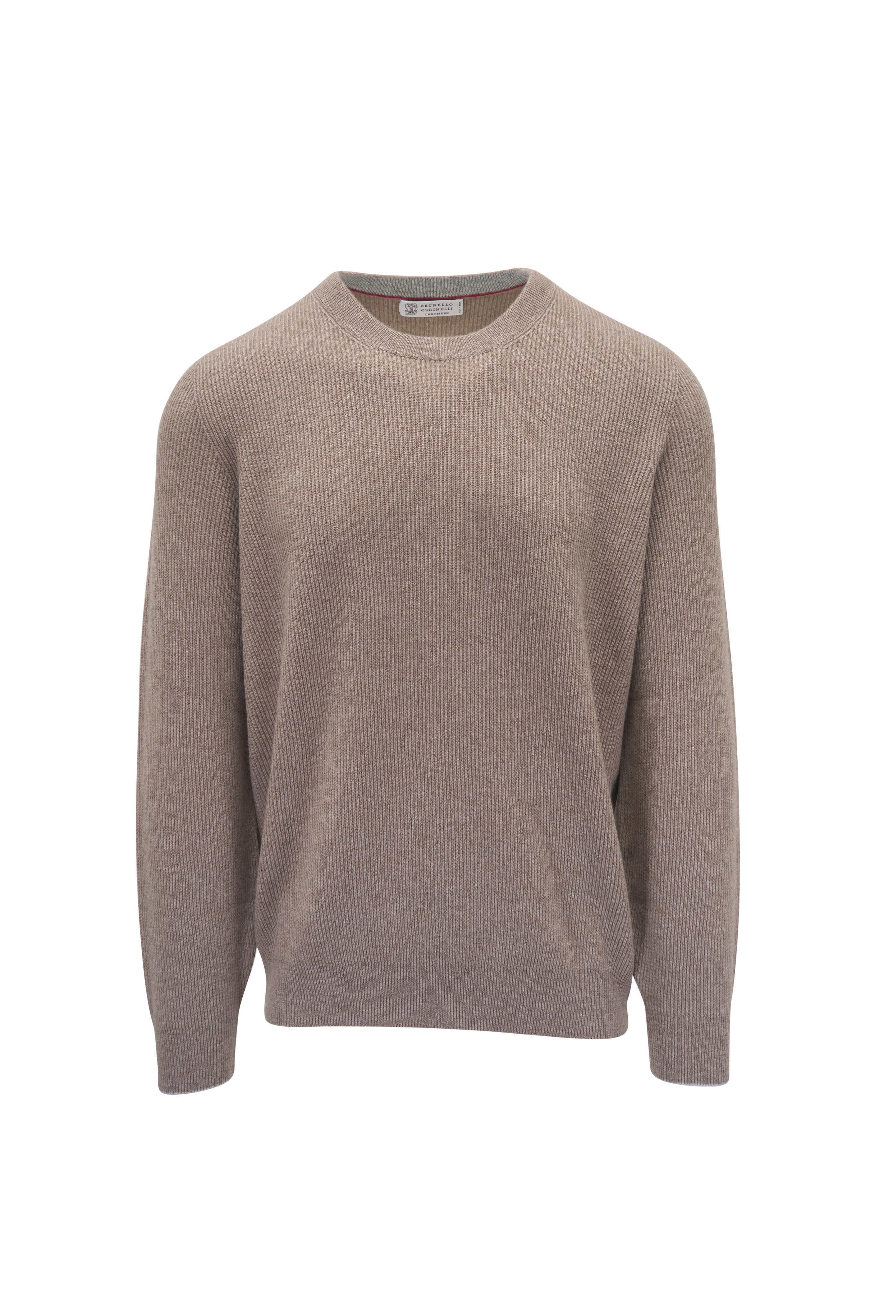 Brunello Cucinelli - Bark Brown Ribbed Cashmere Crewneck Sweater