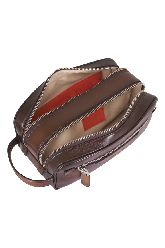 Santoni Dark Brown Leather Dopp Kit - view 4