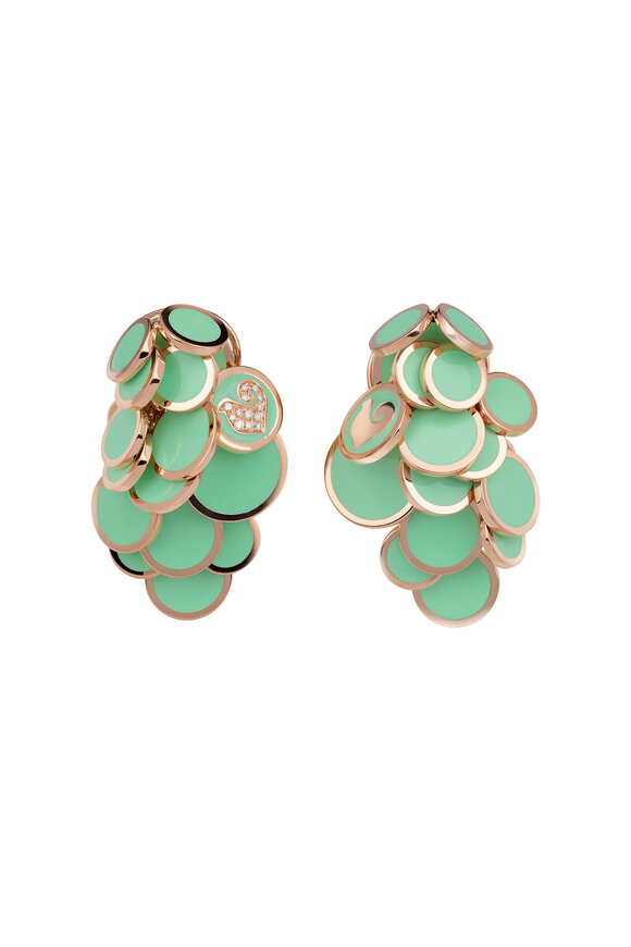 Chantecler Green Enamel Paillette Cascade Earrings