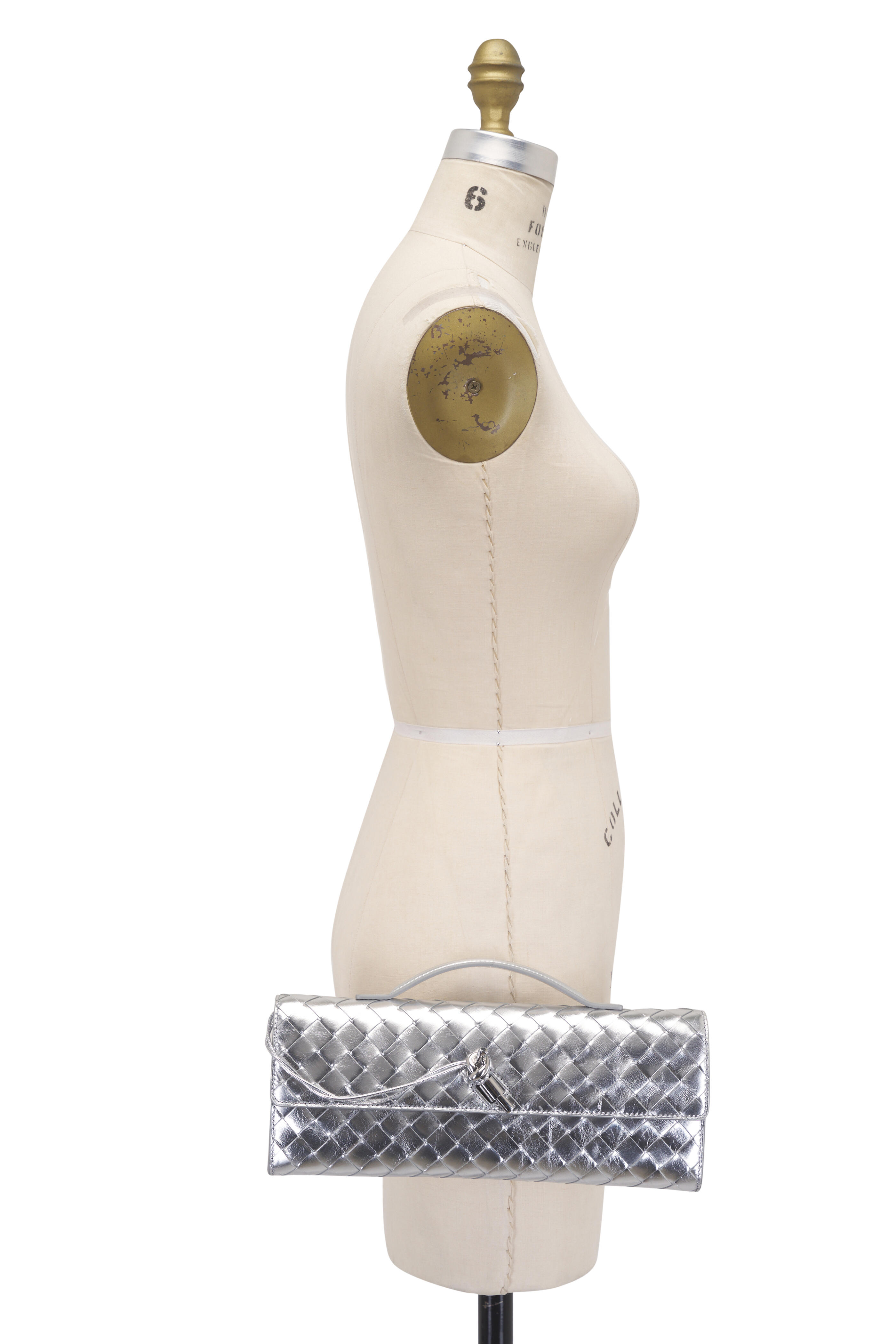 Bottega Veneta - Andiamo Metallic Silver Intrecciato Leather Clutch