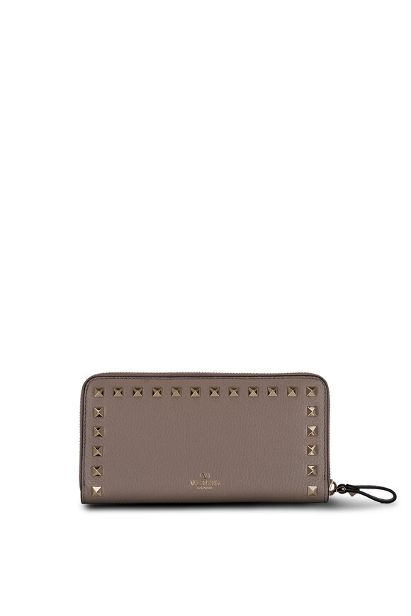 Valentino Garavani - Dove Gray Rockstud Grain Leather Zip Wallet