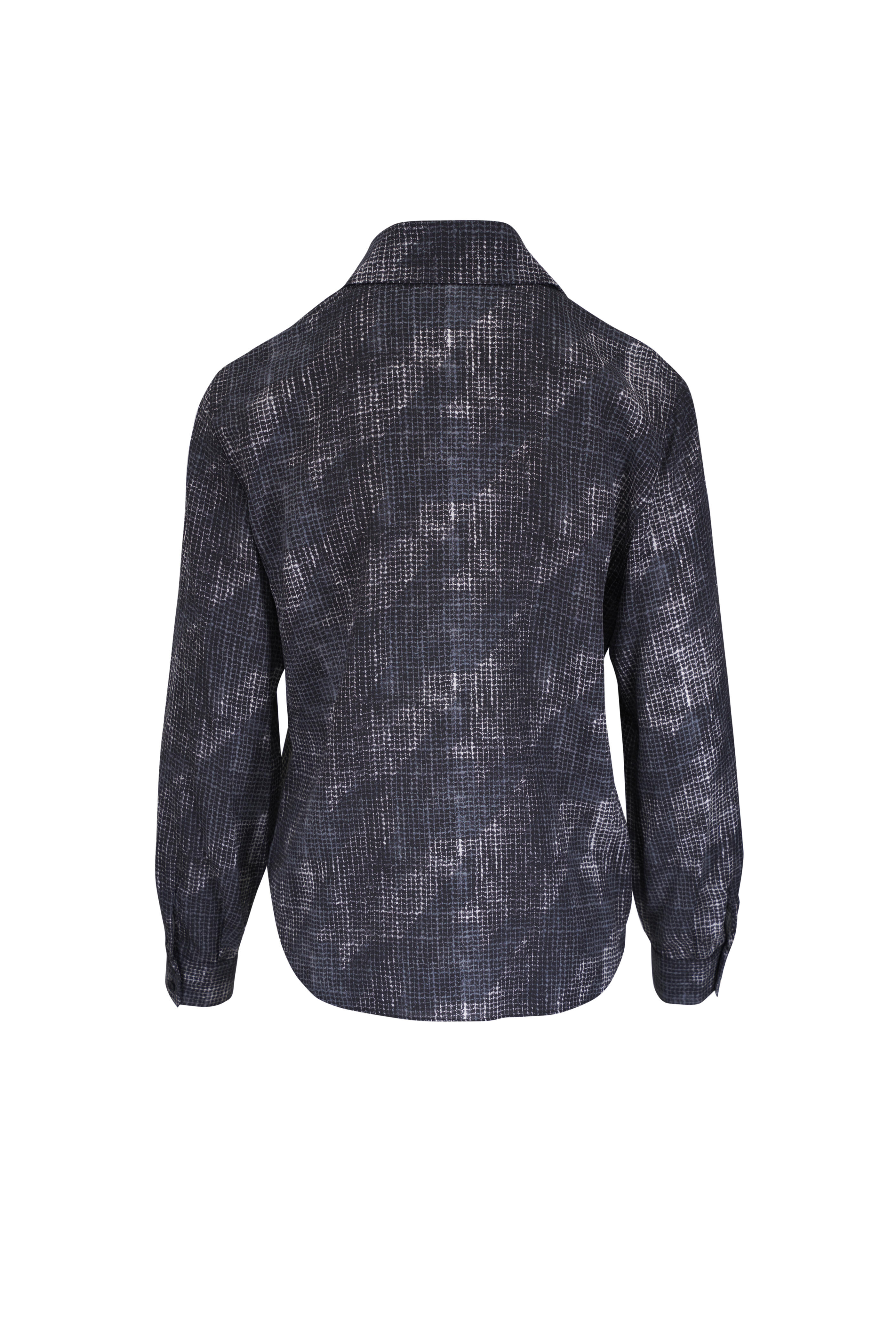Lafayette 148 New York - Black Houndstooth Print Silk Chiffon Blouse