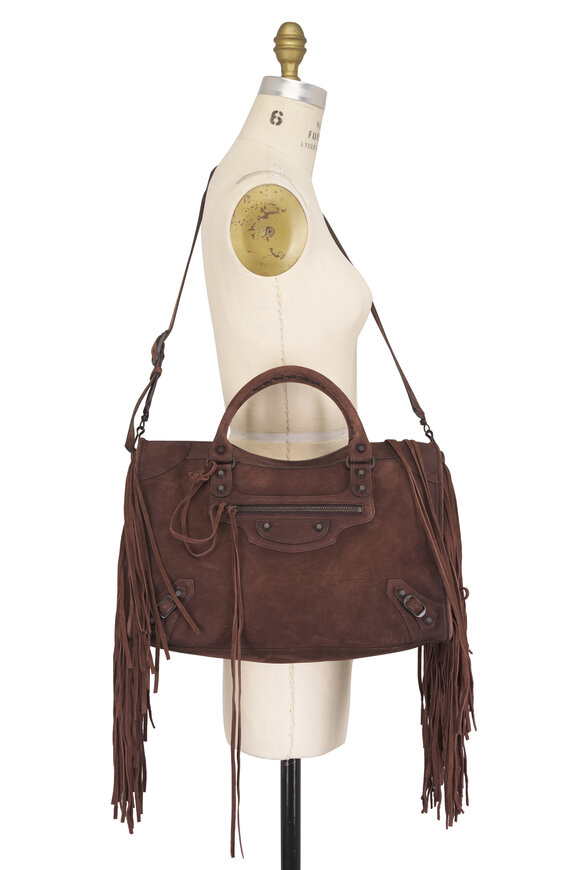 Balenciaga Medium Le City Light Espresso Suede Fringe Bag - view 7